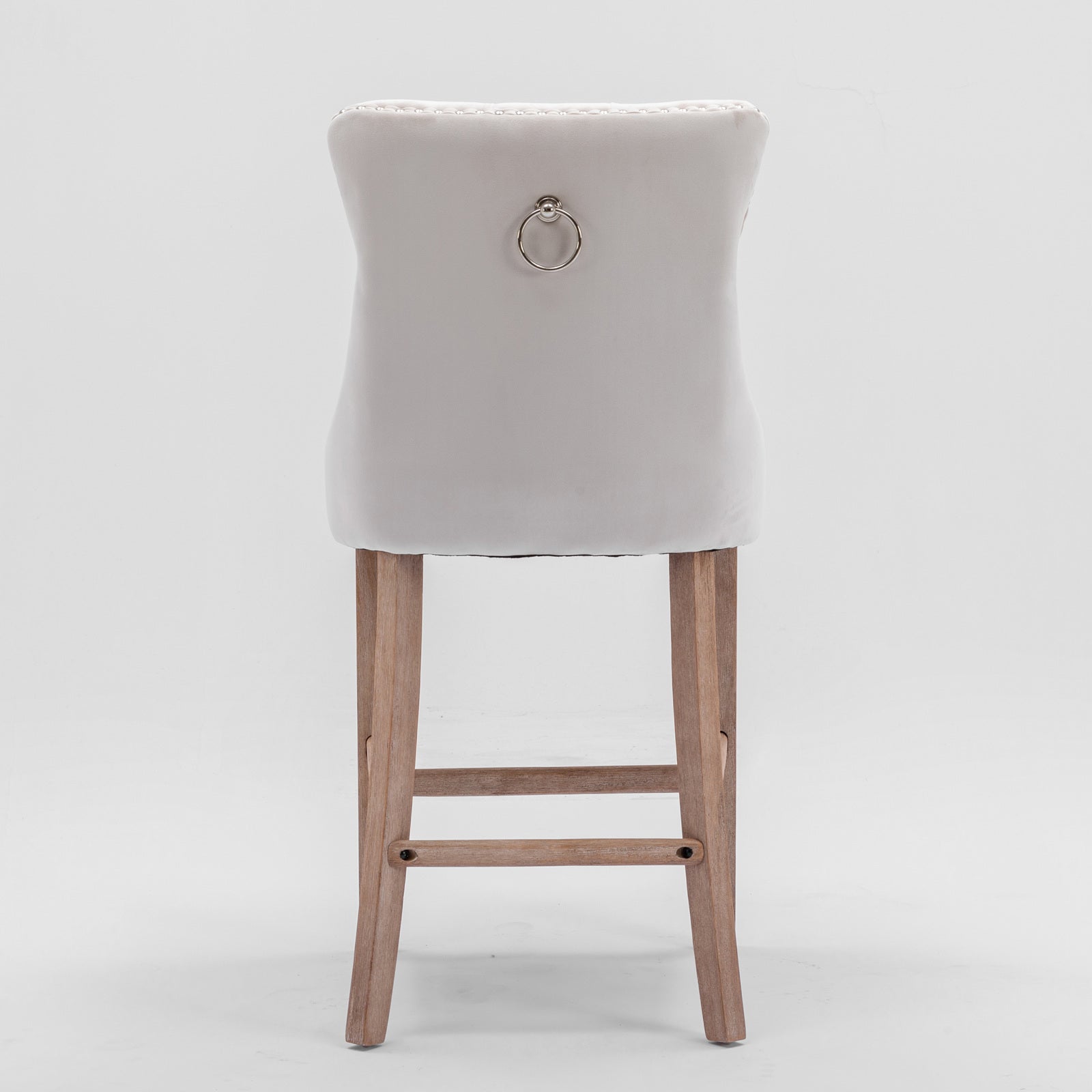 Barstools Set of 2 Contemporary Velvet Upholstered Button Tufted Wooden Legs Beige