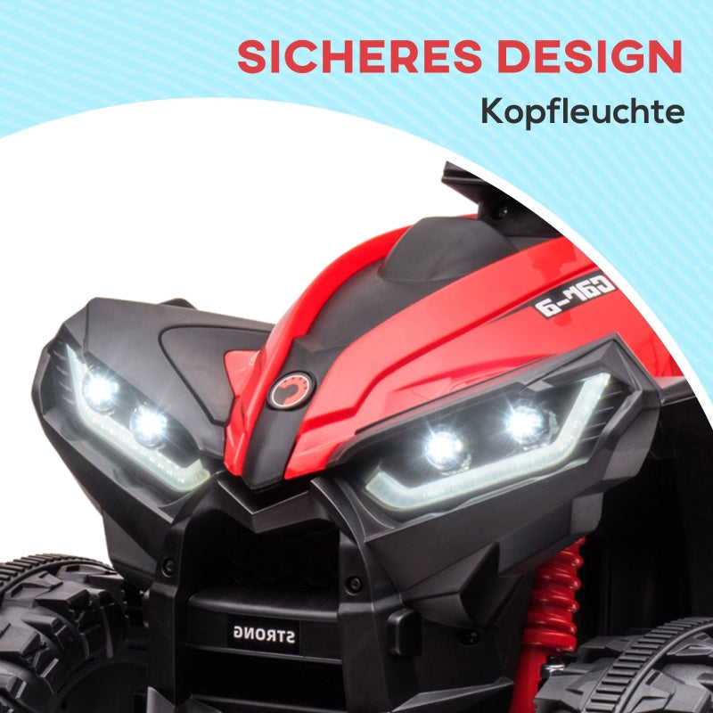 Electric Children's Quad Bike with LED Headlights, MP3 Player and Shock Absorbers, Red and Black