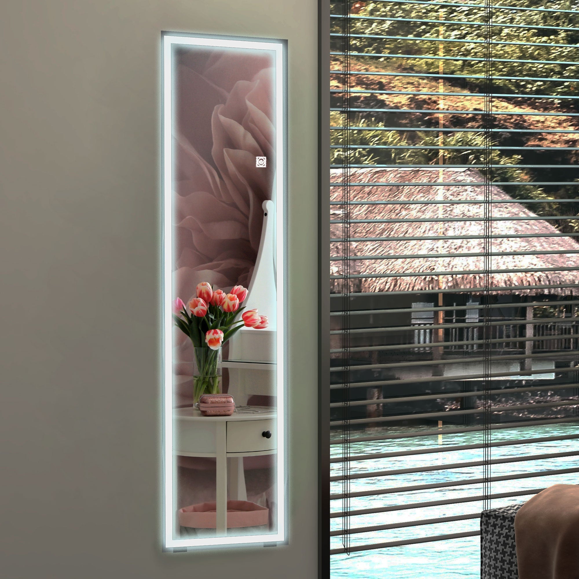 Full Length Mirror, 40x150cm LED Standing Wall, White