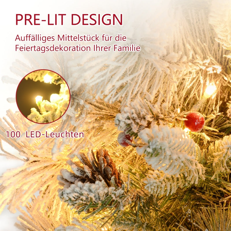 Christmas Tree with LED Lights, Set of 2, 107 cm, Pine Cones, Red Berries, Green/White
