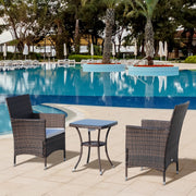 Balcony Furniture Set, Foldable Bistro with Cushions, Rattan Brown