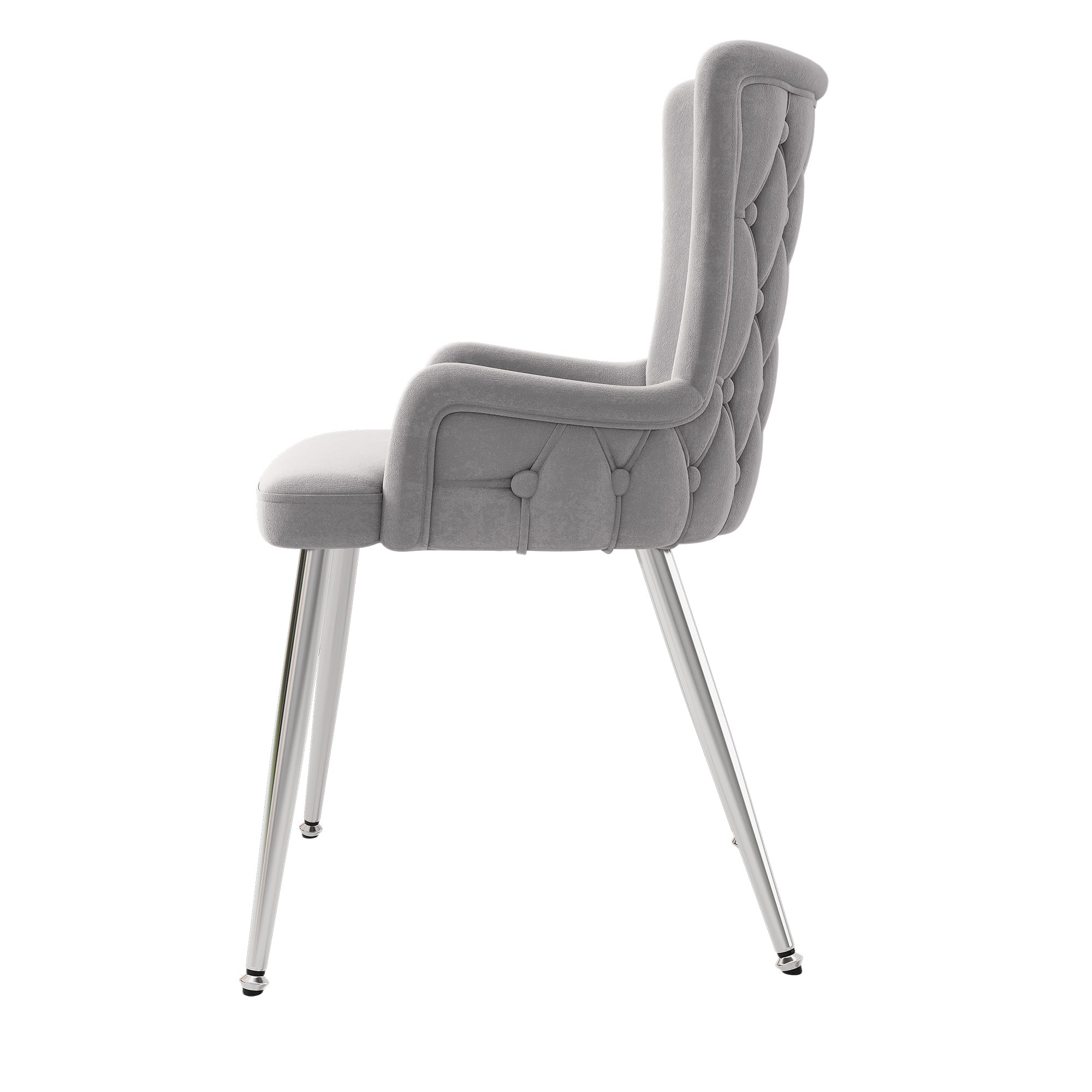 Velvet Dining Chair Set of 6, Luxurious Lounge Chair with Silver Metal Legs, Grey Velvet