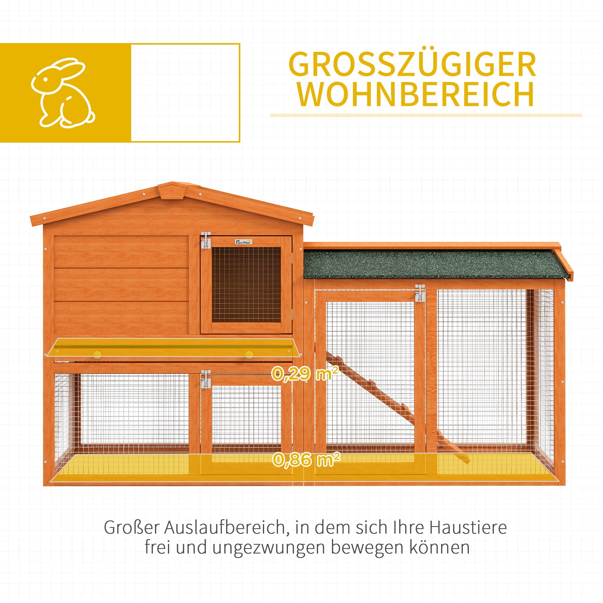 Rabbit Hutch 2 Levels Outdoor Run and Ramp, Fir Wood, Orange