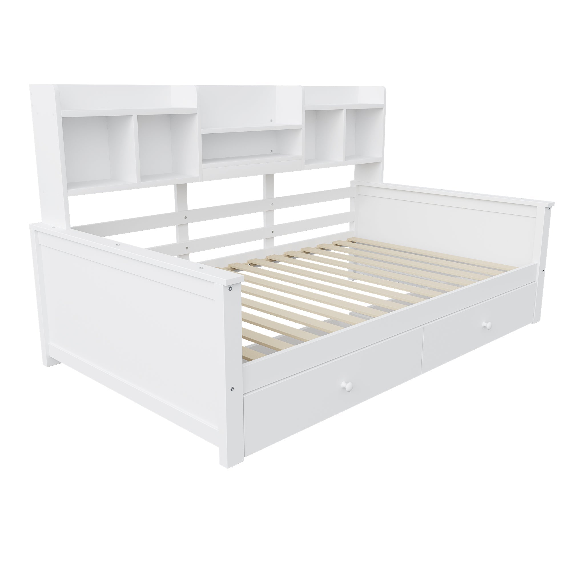 Solid Wood Sofa Bed 90x200 Storage Drawers Shelves White