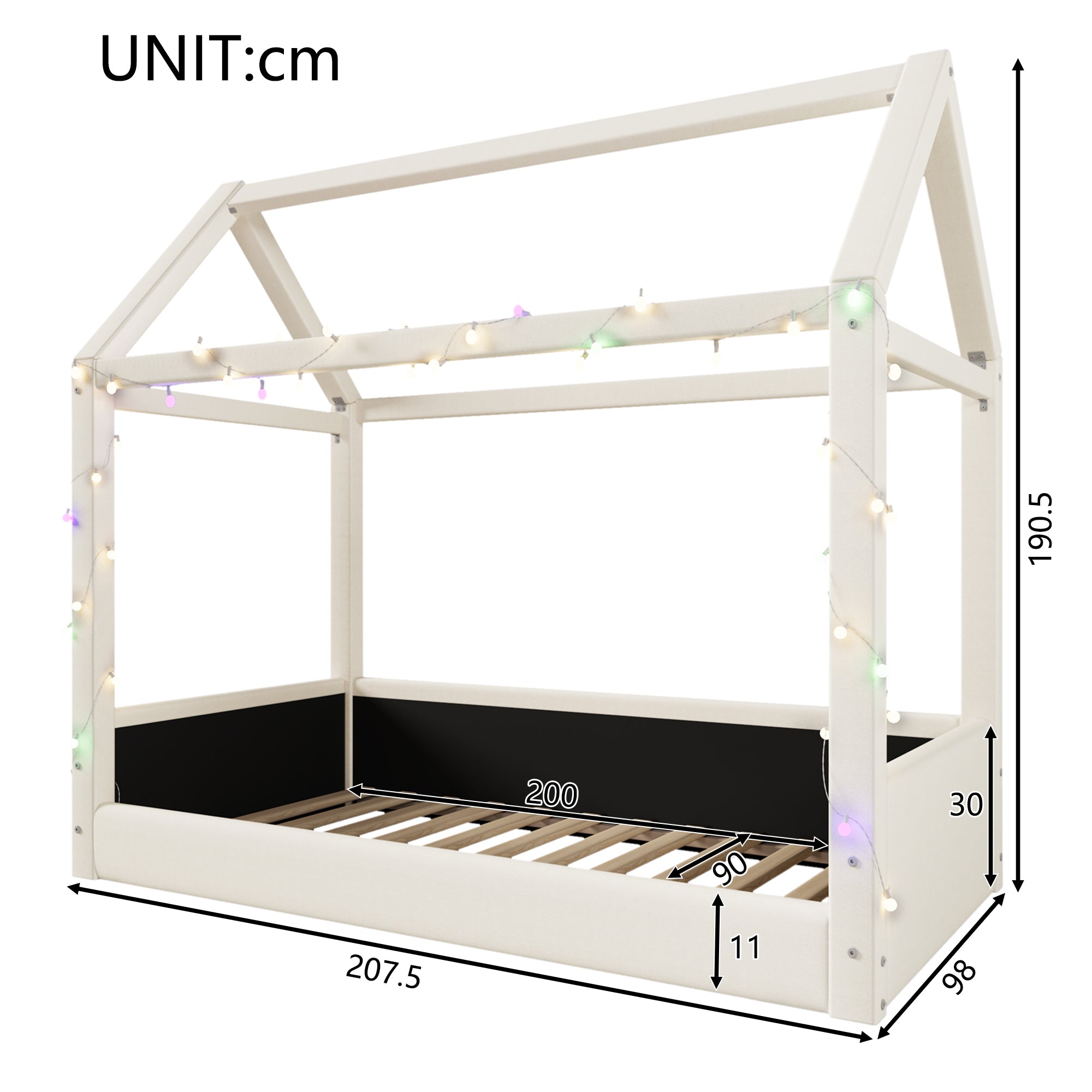 Upholstered Daybed 90x200cm LED Light Strips - Beige