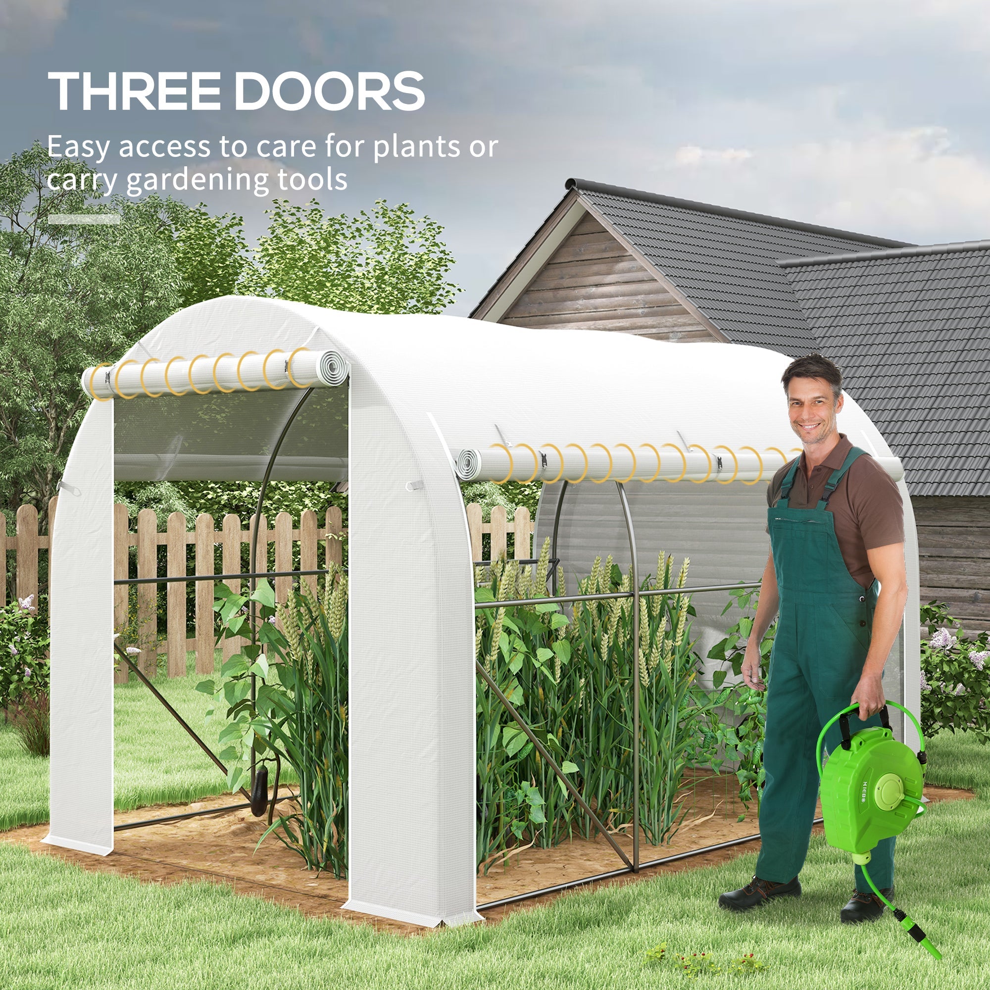 Polytunnel Greenhouse 296 x 196cm Steel Frame White