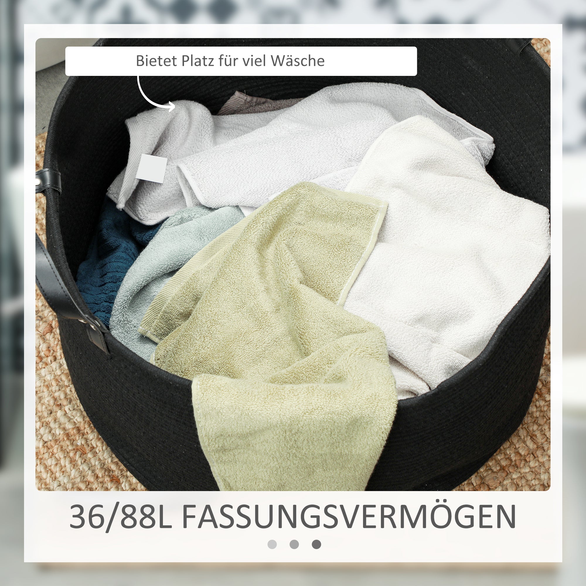 Laundry Basket 88L Foldable with Handle, Black