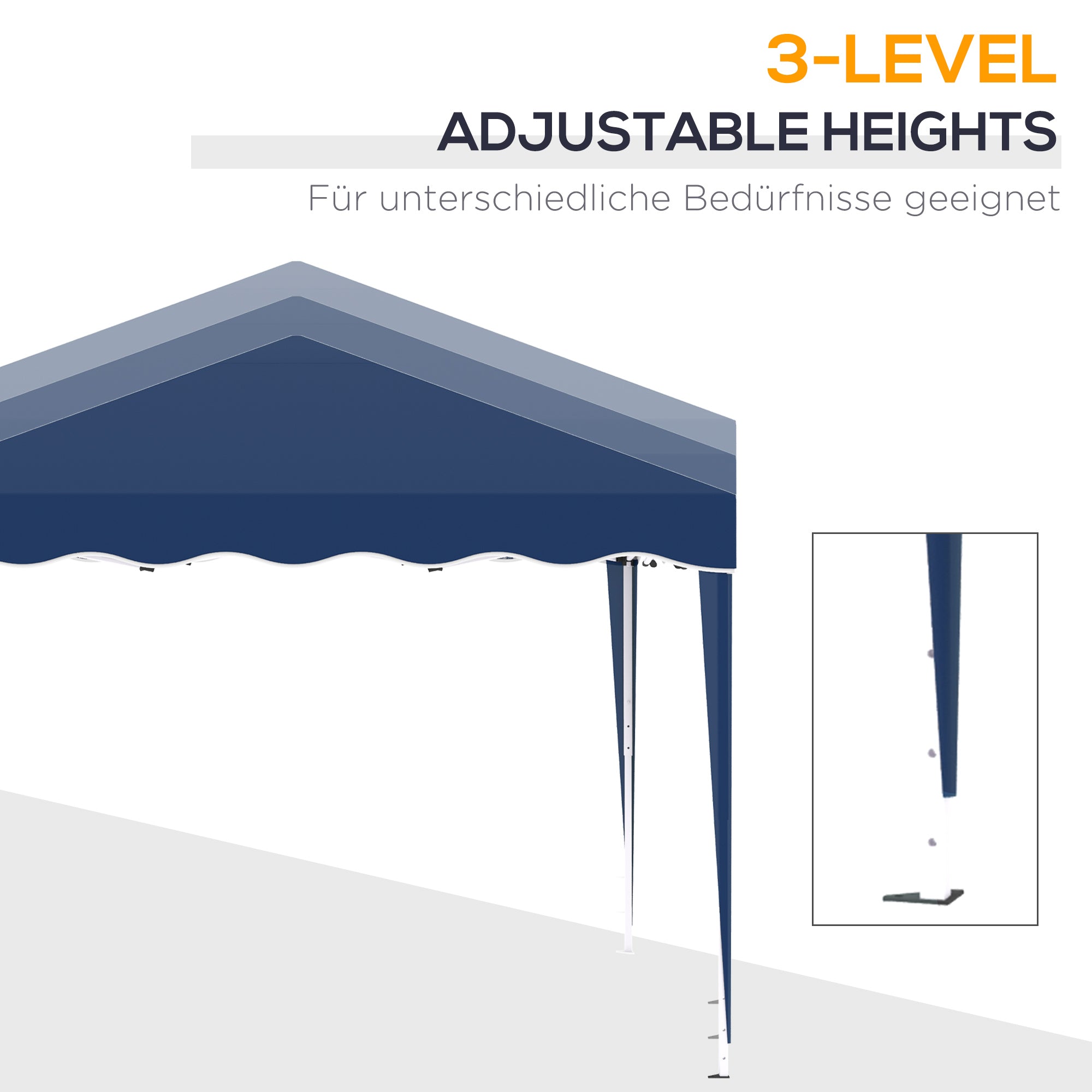 Faltpavillon 3x3m, höhenverstellbar mit Tragetasche, Stahl und Oxford-Blau