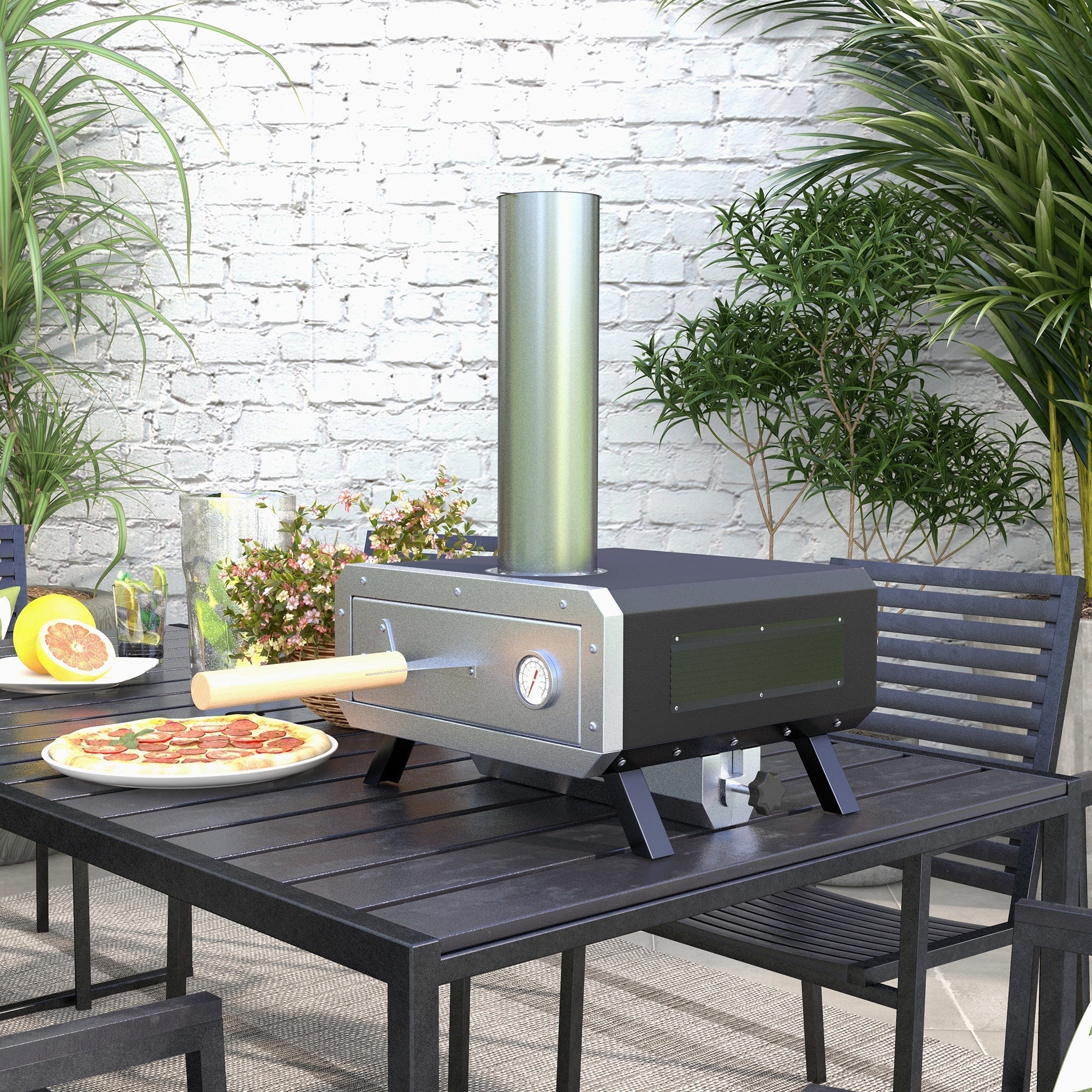 Portable Wood Pellet Pizza Oven, 12"/30cm Rotating Stone, Peel, Cover, Thermometer, Wood Fired