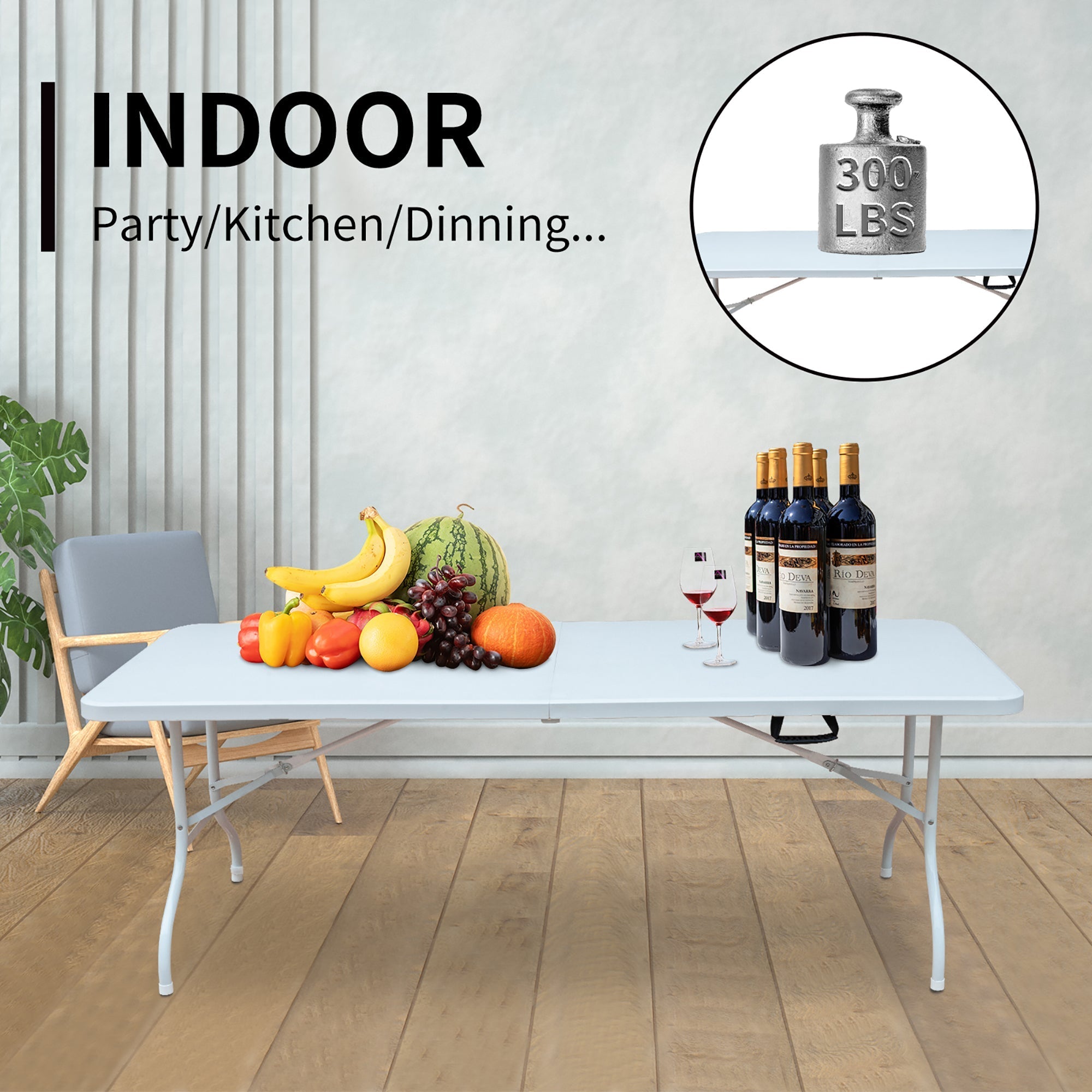 Klapptisch 180cm, Tragbar Verstellbar Rostfrei, Weiß