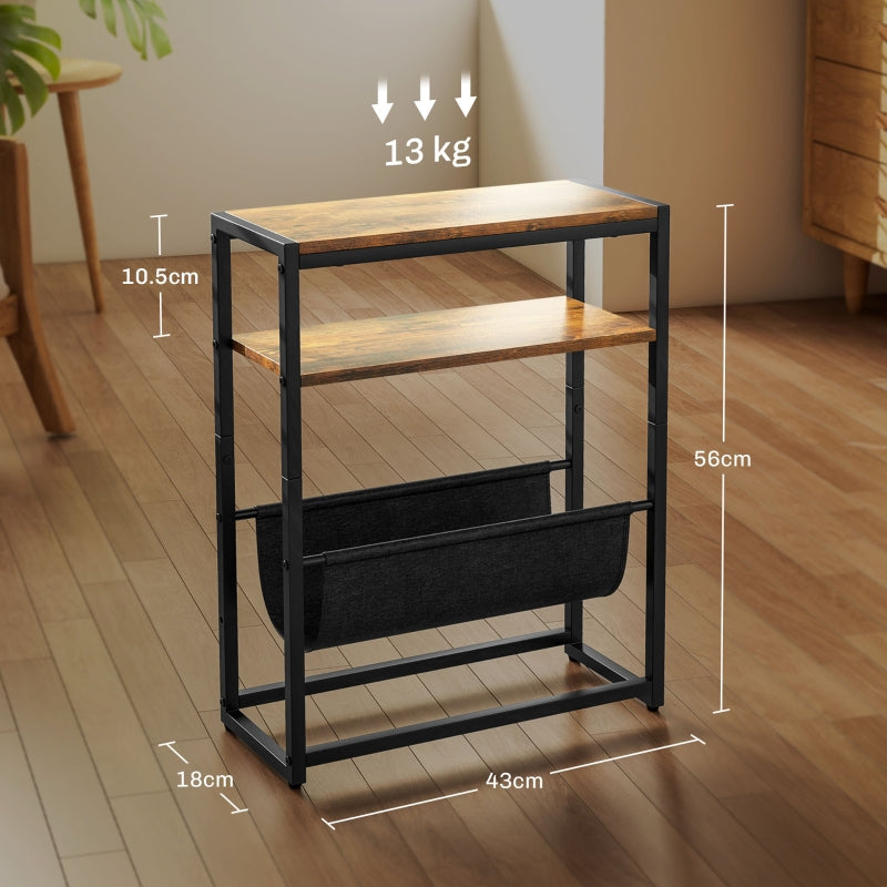 Narrow Side Table 3-Tier Storage Magazine Holder Rustic Brown