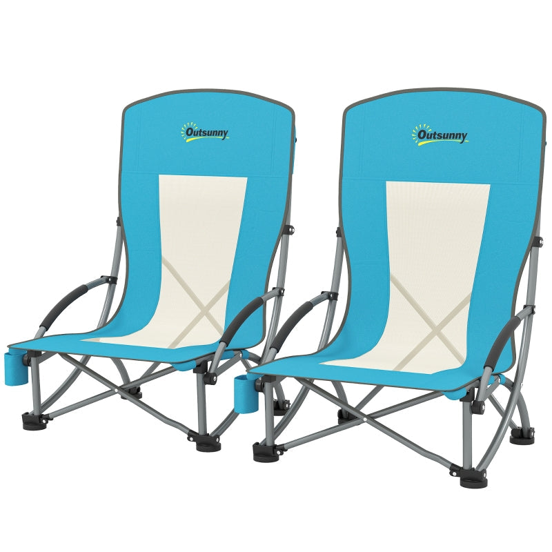 Folding Camping Chairs, Set of 2 with Cup Holder, Mesh Backrest, Black