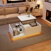 LED Coffee Table, High-Gloss Height-Adjustable Hidden Storage 50x100 cm