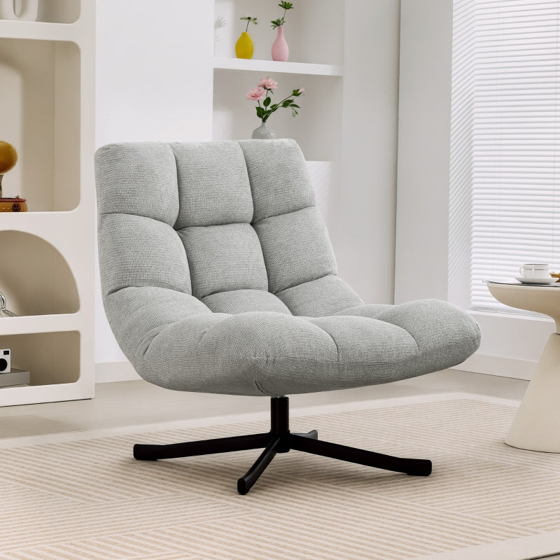 Swivel Lounge Chair with Wide Seat, Water-Repellent, Crossed Steel Legs, Light Grey