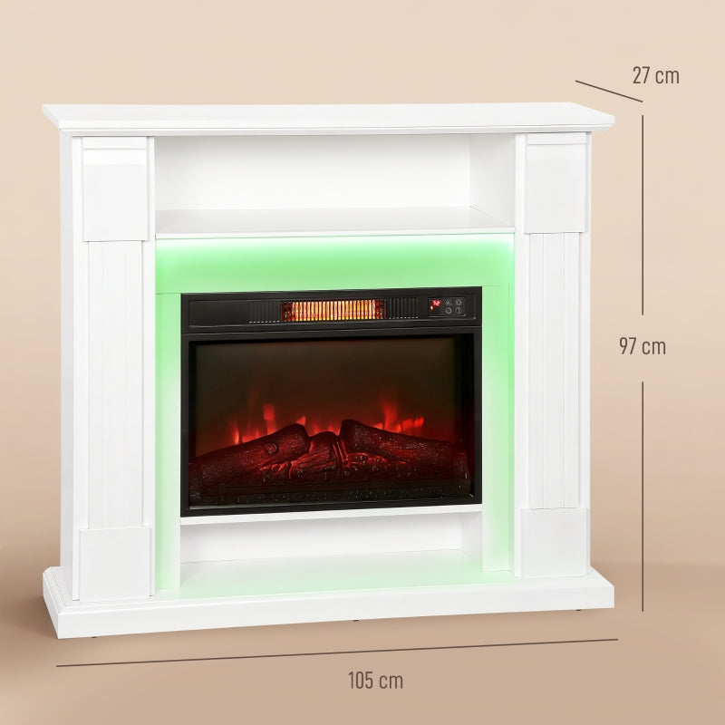 6142 BTU Fireplace and LED Mantel, 17-27°C Thermostat, White