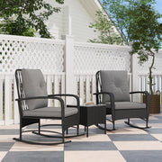 Three-Piece Bistro Set, Rocking Chair Rattan, Black