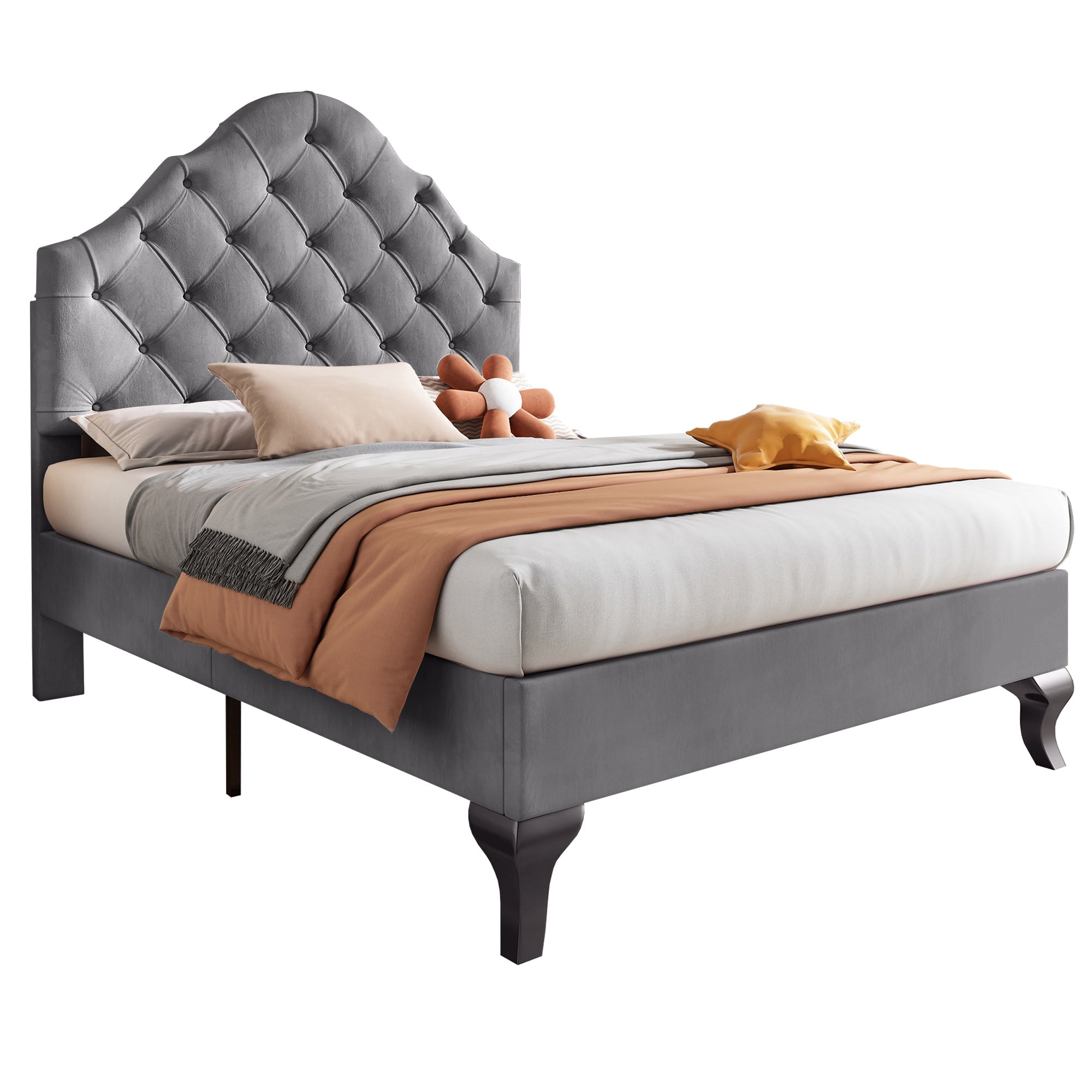Upholstered Bed 90x200cm Adjustable Headboard Slatted Base - Velvet Grey