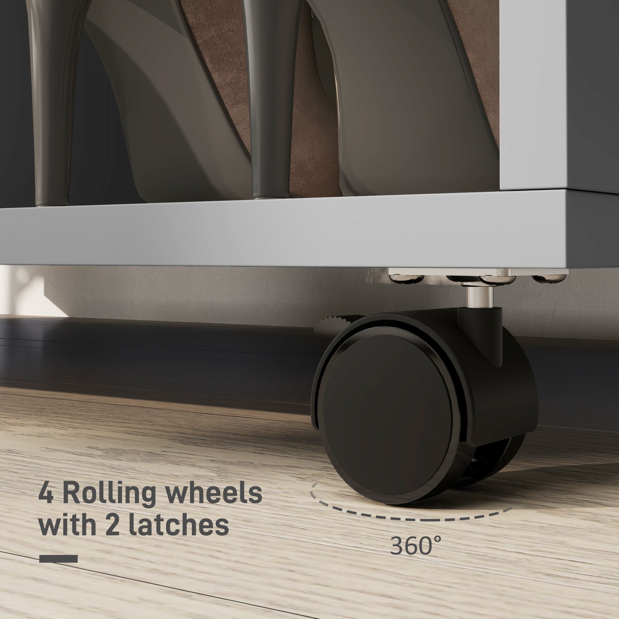 Open Wardrobe on Wheels, Clothes Hanging Rail, 3 Storage Shelves - Grey