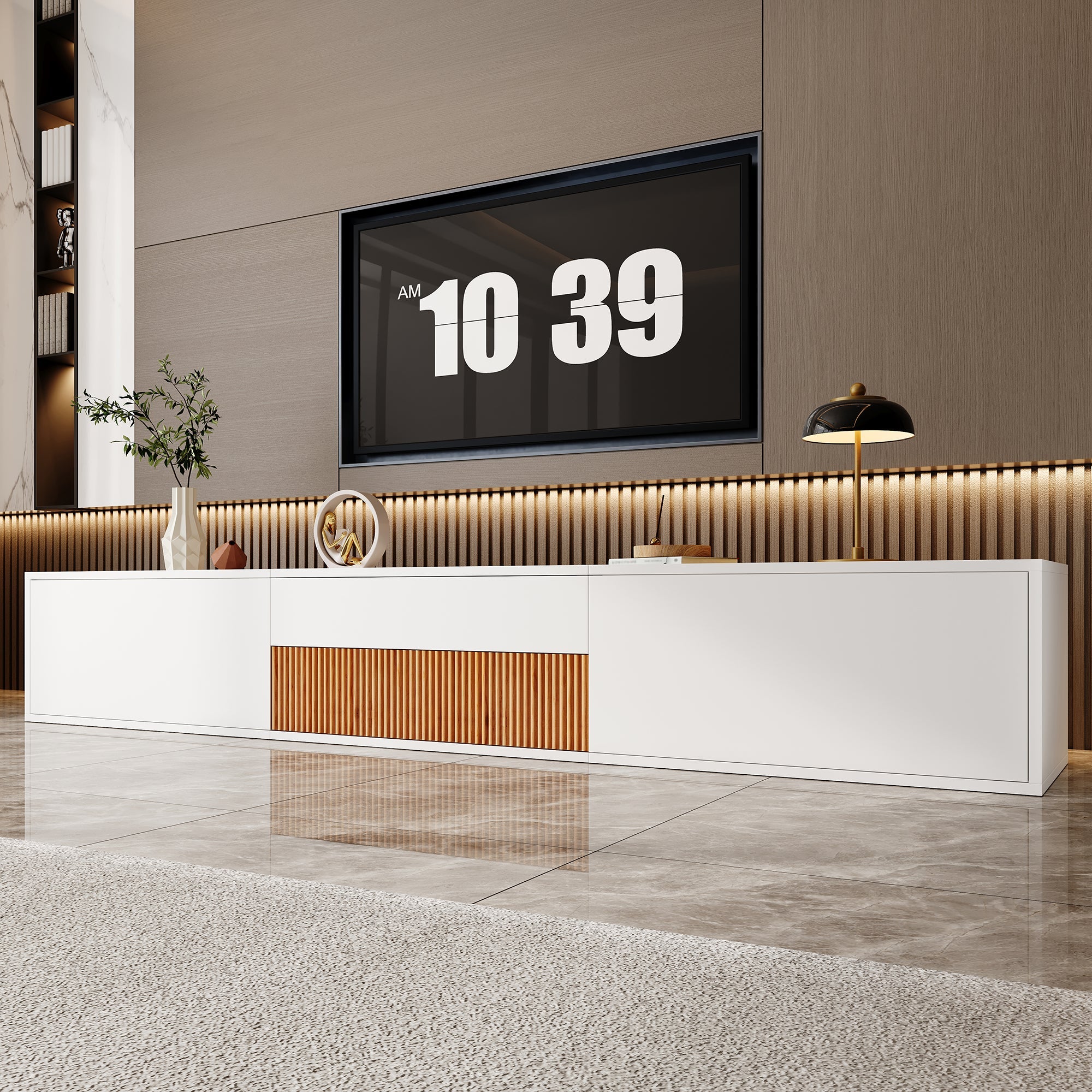 Modern Low TV Stand 180x34x30cm Unique Projector Design