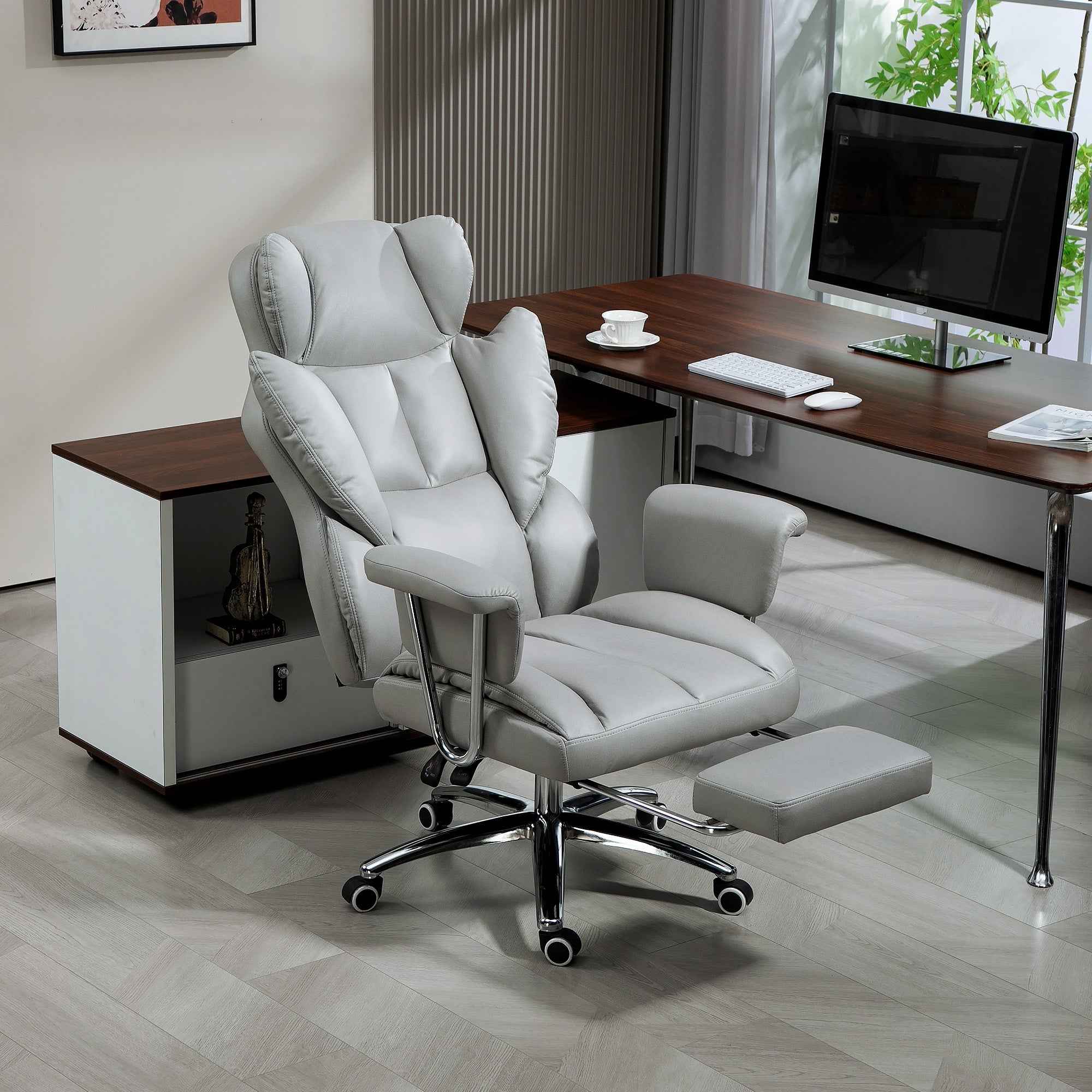 Office Chair, Ergonomic Swivel with Footrest, Light Grey