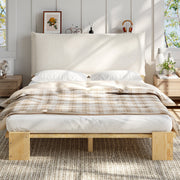 Upholstered Bed with Padded Headboard and Sturdy Slatted Base, 140x200cm, Natural Pine