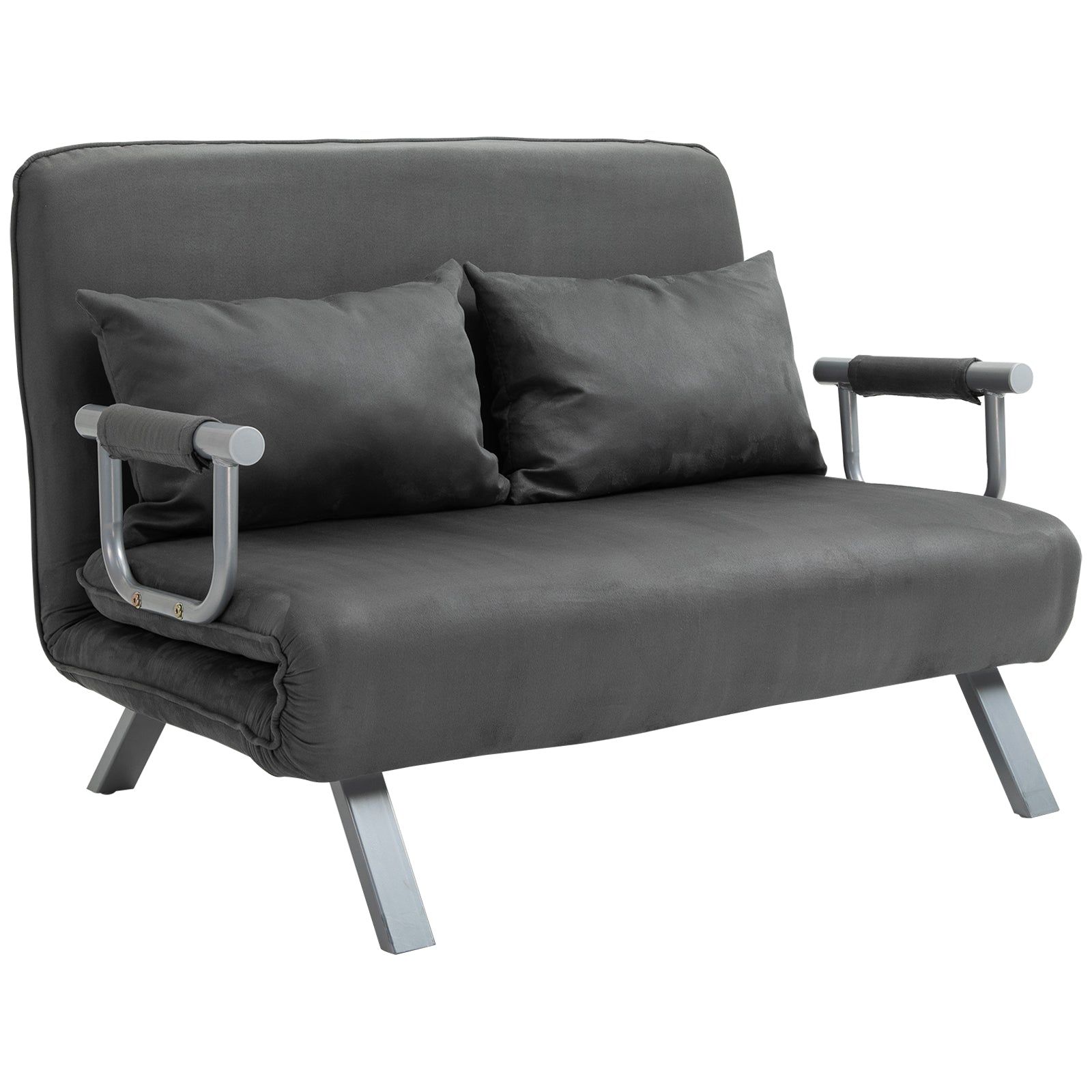 2-Seater Sofa Bed, Armrests Folding Guest Faux Suede Grey