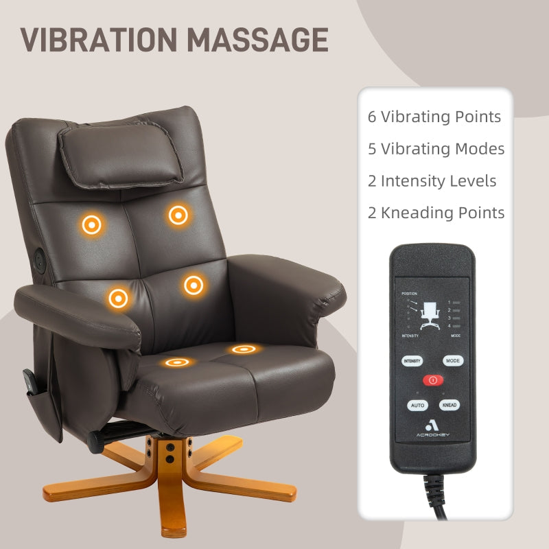 Faux Leather Massage Recliner Chair with Storage Ottoman - Brown