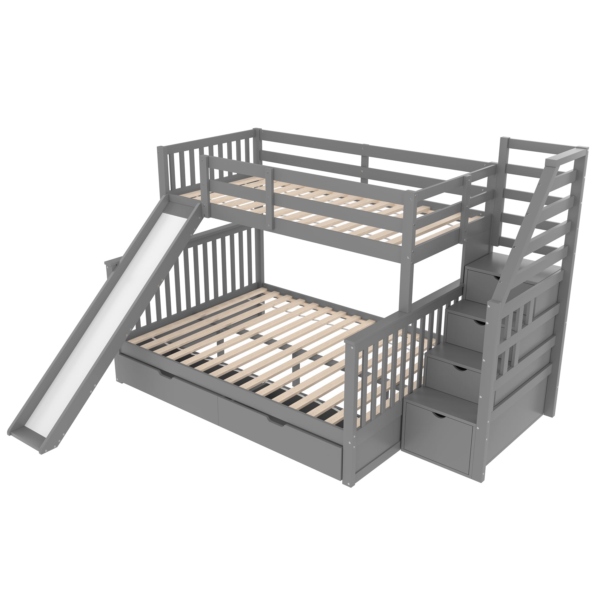 Bunk Bed 90x200 Over 140x200 With Storage Drawers & Slide Grey