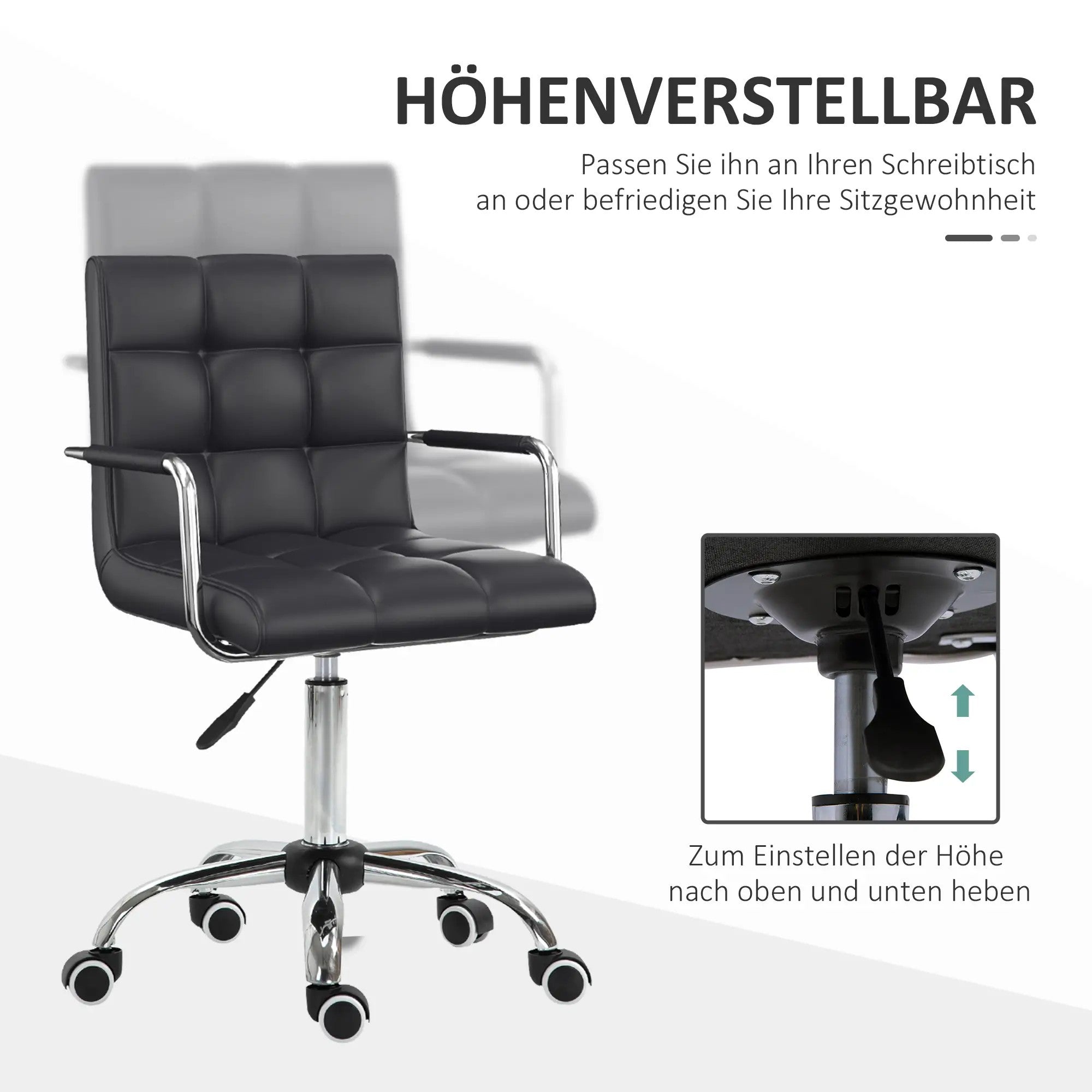Ergonomischer Bürostuhl, höhenverstellbar mit Armlehnen, Büro & Home, Schwarz