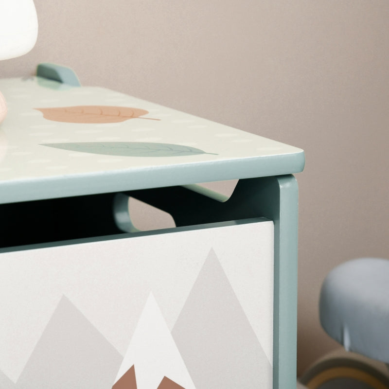 Storage Box Toy Chest, Hinged Lid Cute Design, Green