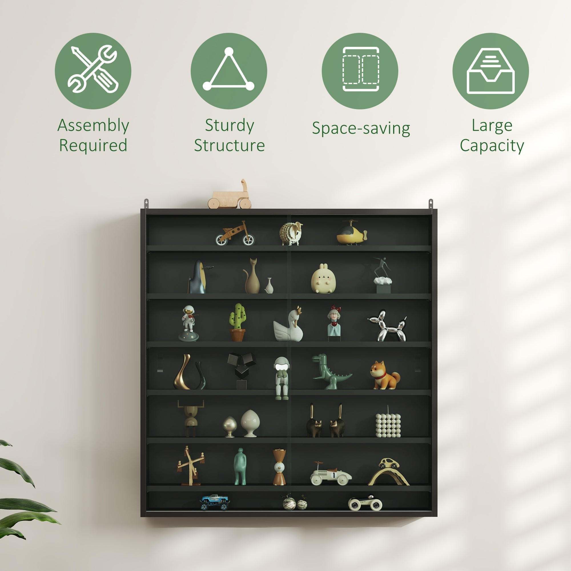 Six Shelf Display Cabinet with Glass Doors, Black