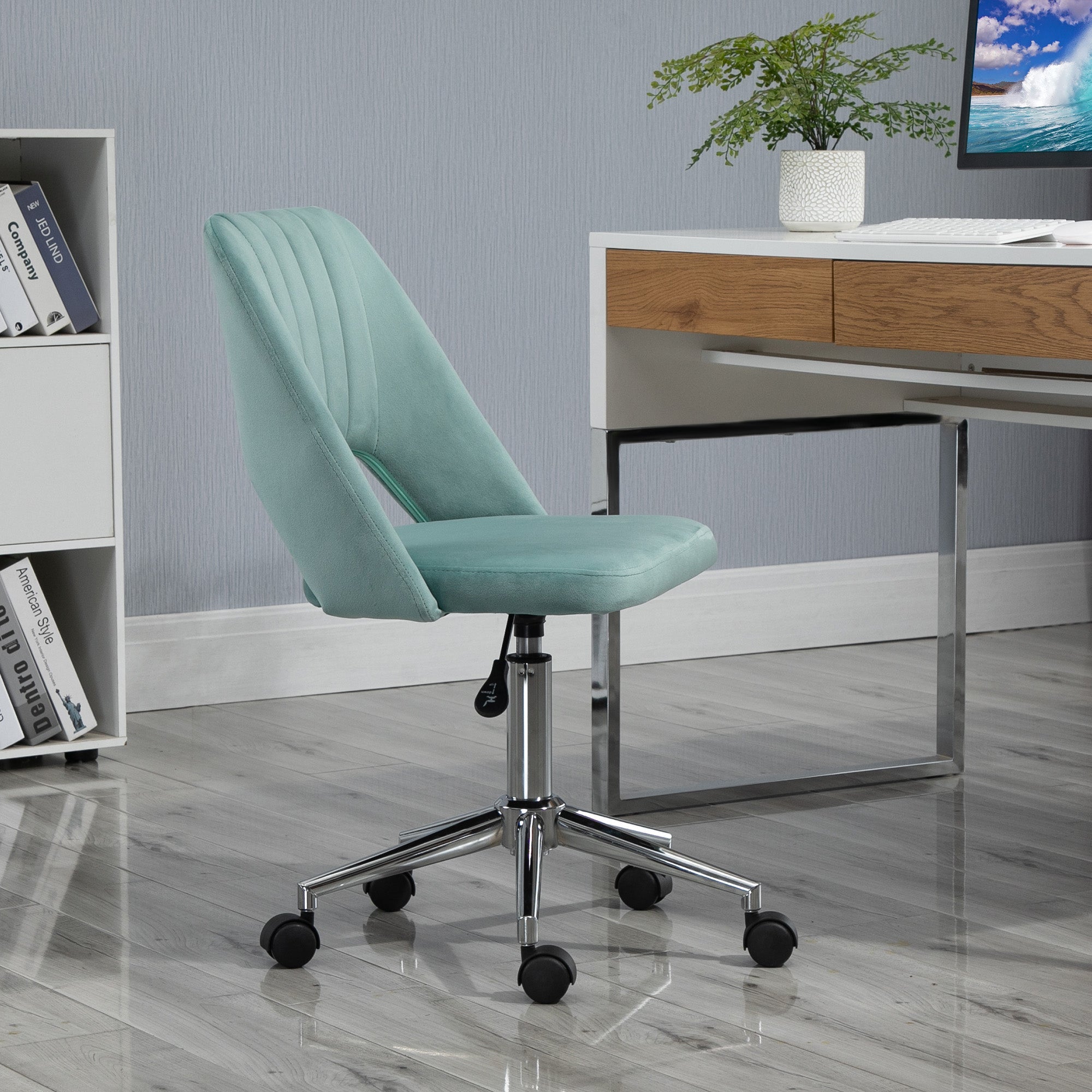 Vinsetto Desk Chair, Adjustable Swivel Office without Armrests, Green Velvet