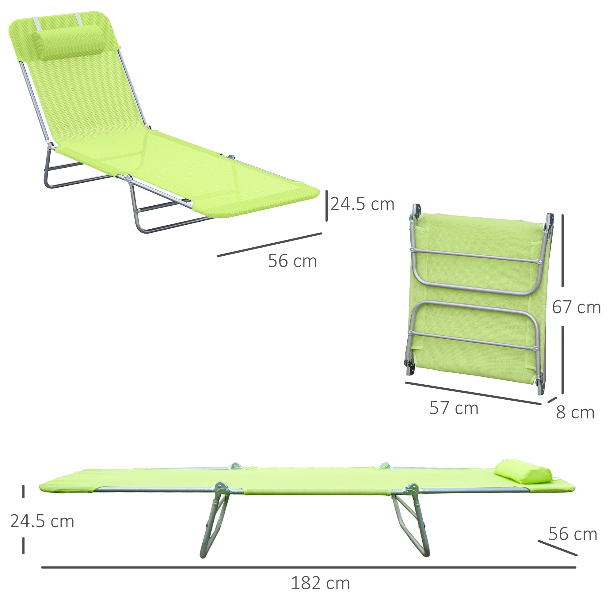 Sun Lounger, Foldable Two-legged for Garden & Balcony, 4 Colours