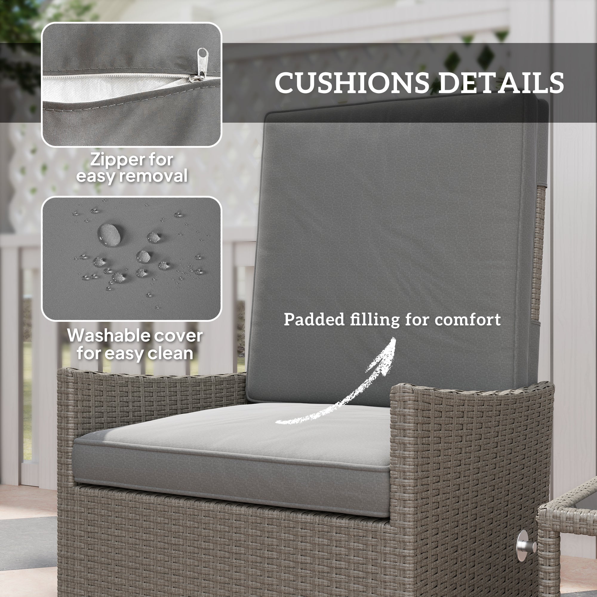 5 Piece Rattan Garden Furniture Set with Adjustable Armchairs and Glass Table, Dark Grey Wicker