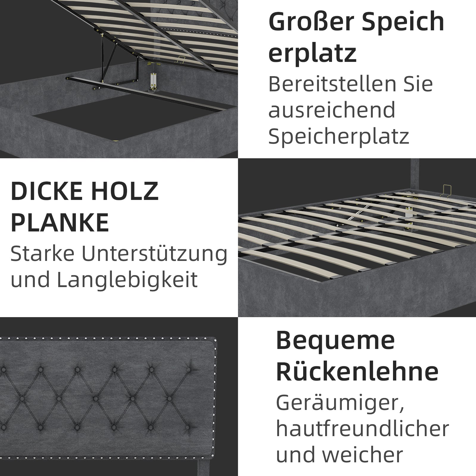 Modern Minimalist Soft Bed, Comfortable Headboard, High Box, 140x200CM, Gray