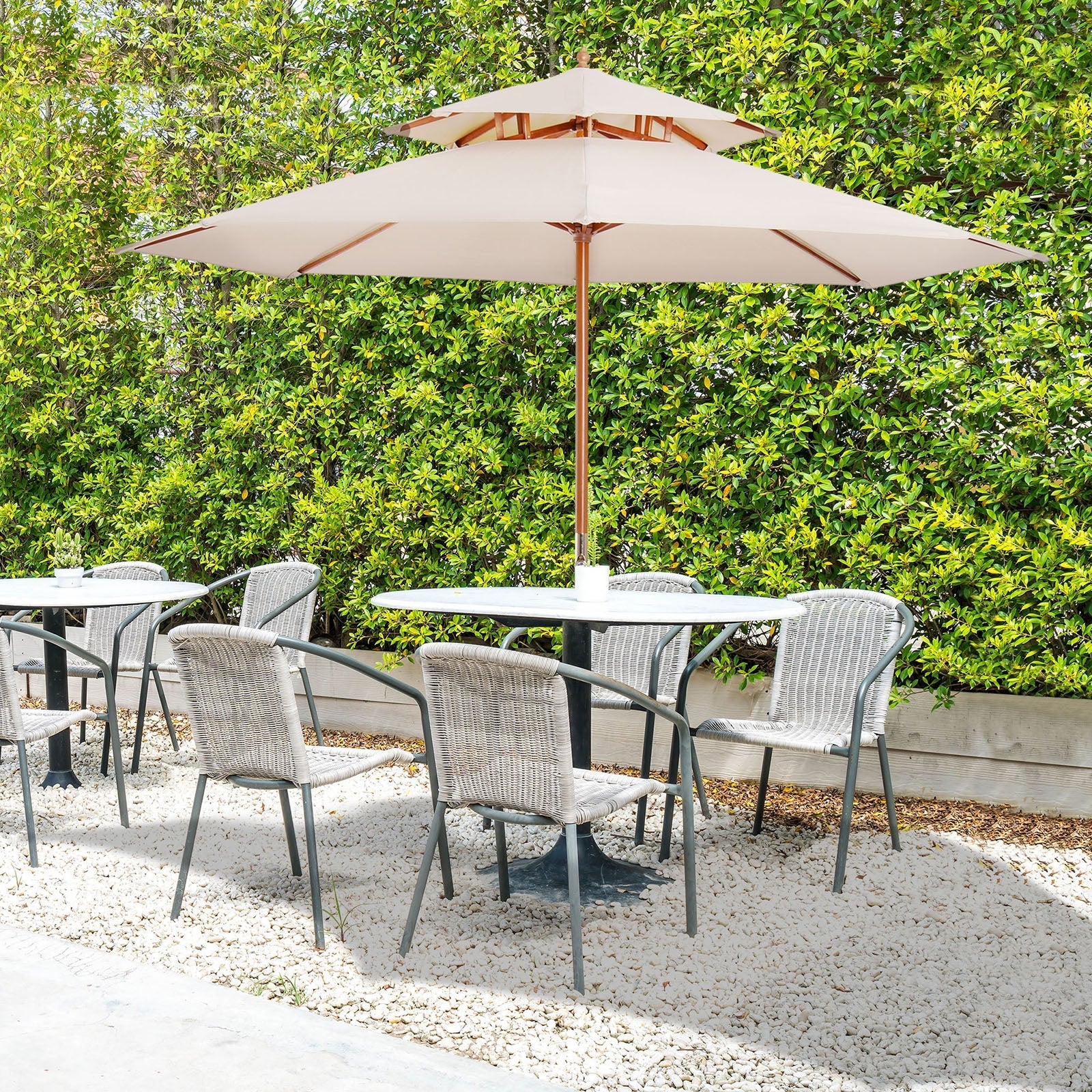 Parasol Umbrella 2.7m Wooden Frame Elegant Beige