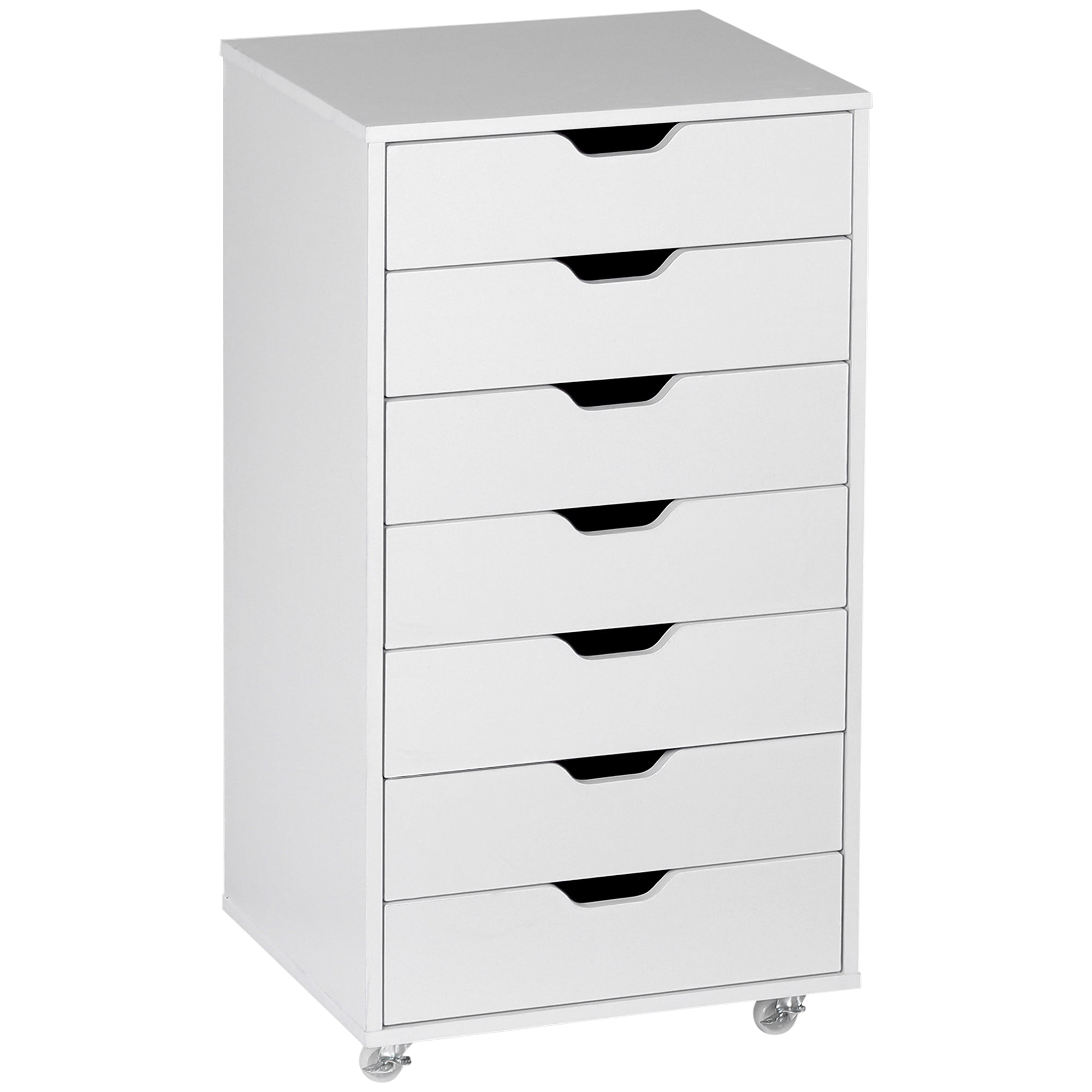 Seven-Drawer Filing Cabinet with Wheels - White