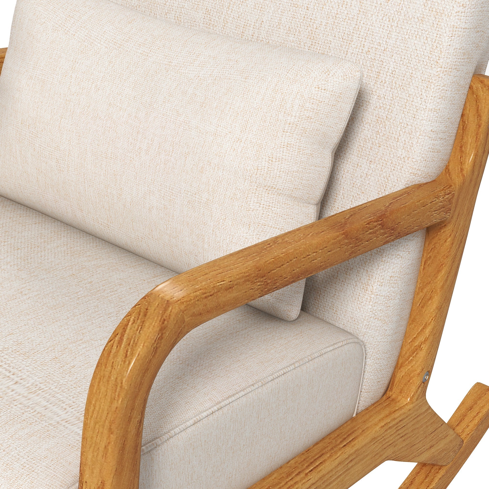 Rocking Chair, Padded Wooden Frame Armrest Relaxing, Cream