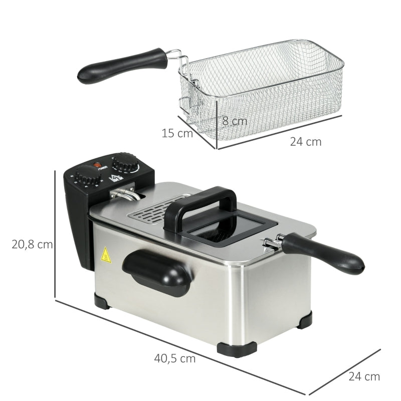 Fritteuse 3L, einstellbarer Thermostat, Edelstahl Silber