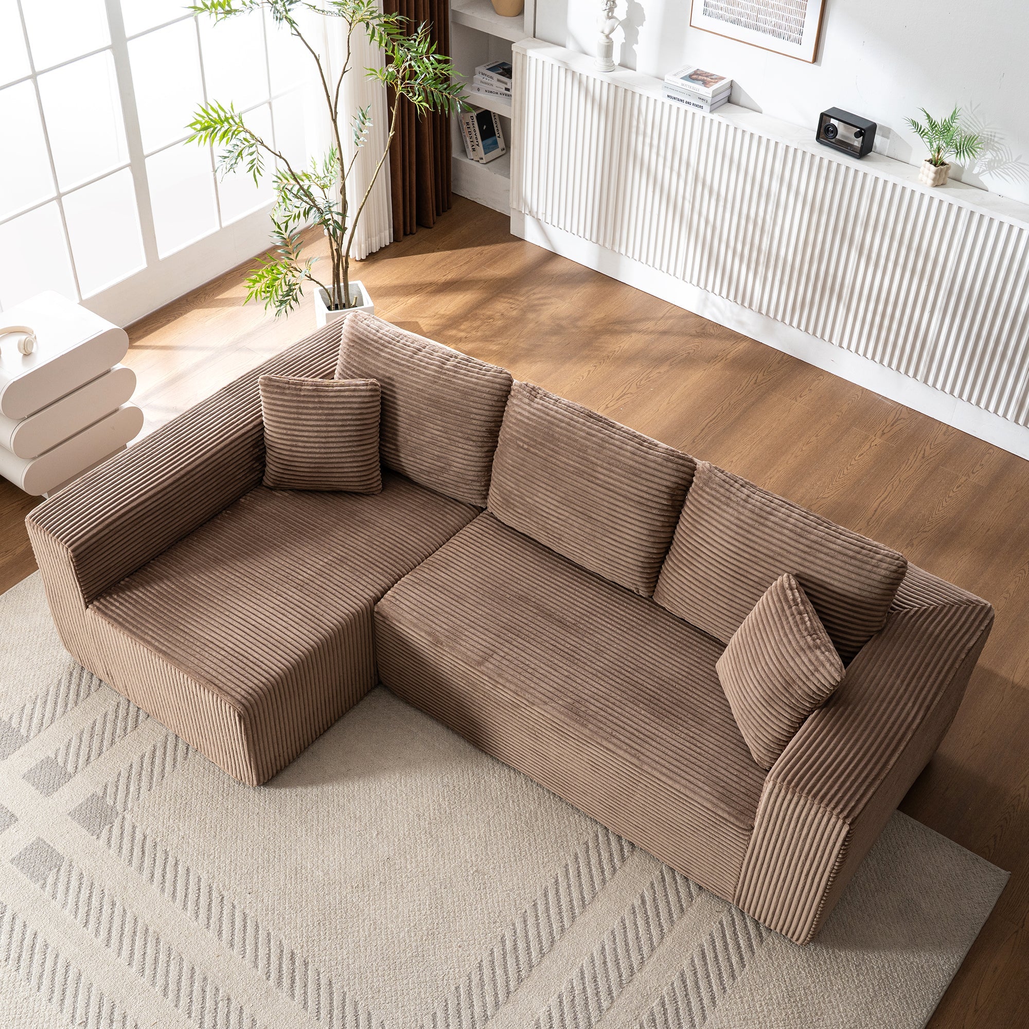 L-Shaped Cloud Sofa, Modern Modular Chaise Lounge with Armchair, No Assembly Required, Core Fabric