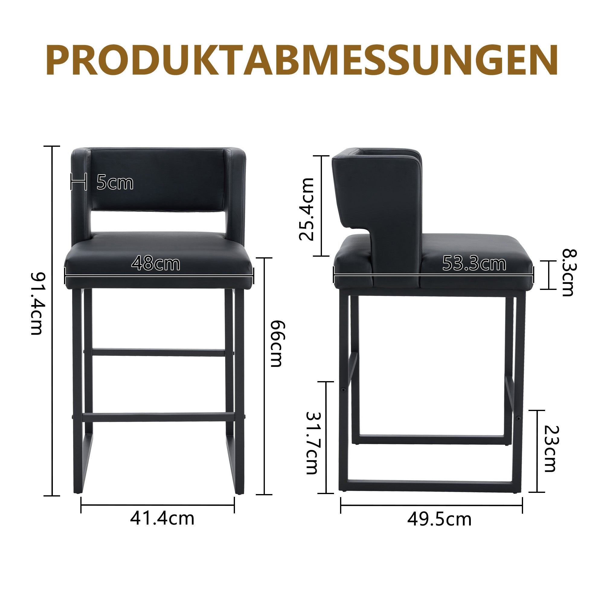 2-Pack Bar Stools Nordic Style Square Design Metal Legs - Black