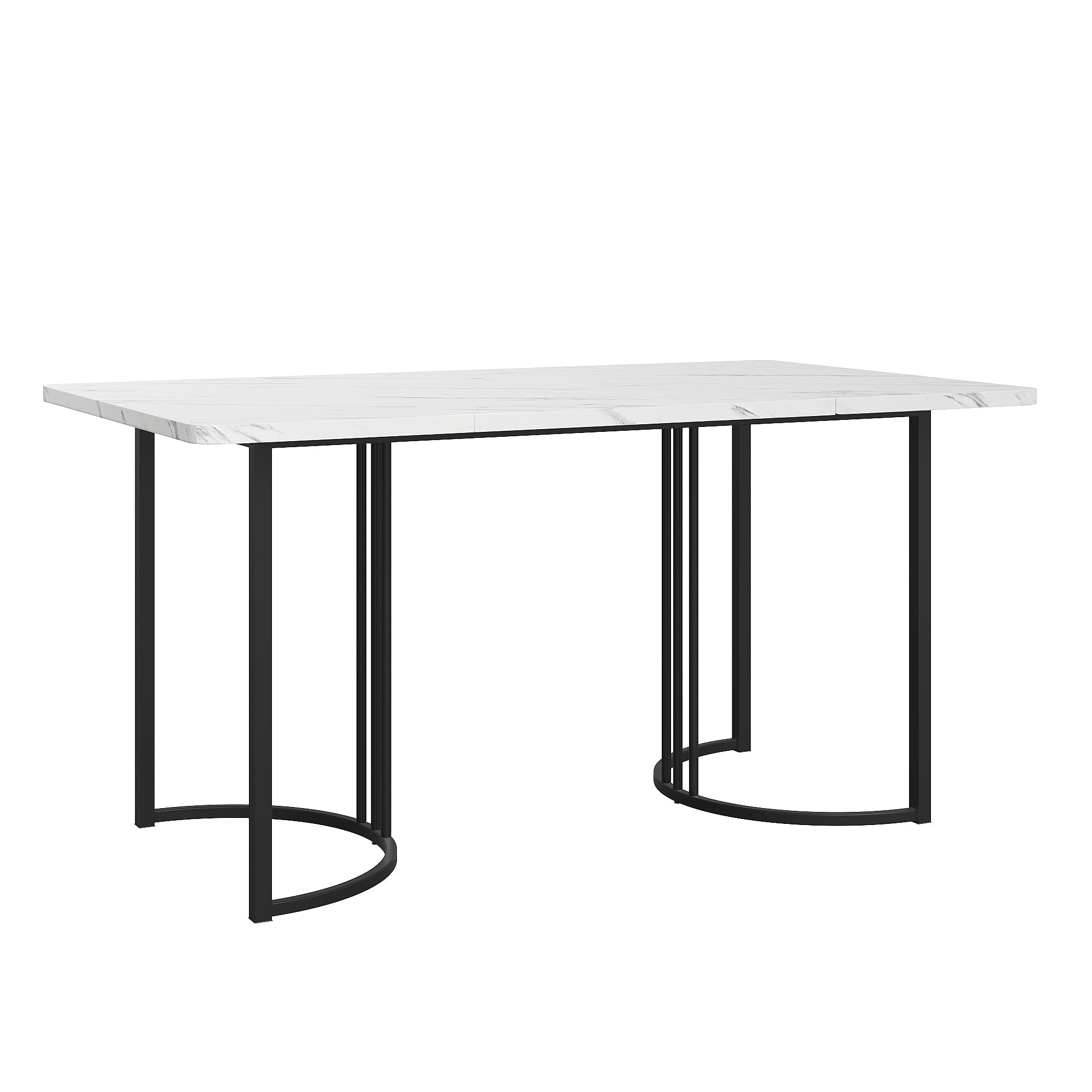 Dining Table and Chair Set (7-Piece) 6 Suede Armchairs Designer Metal Legs - Grey