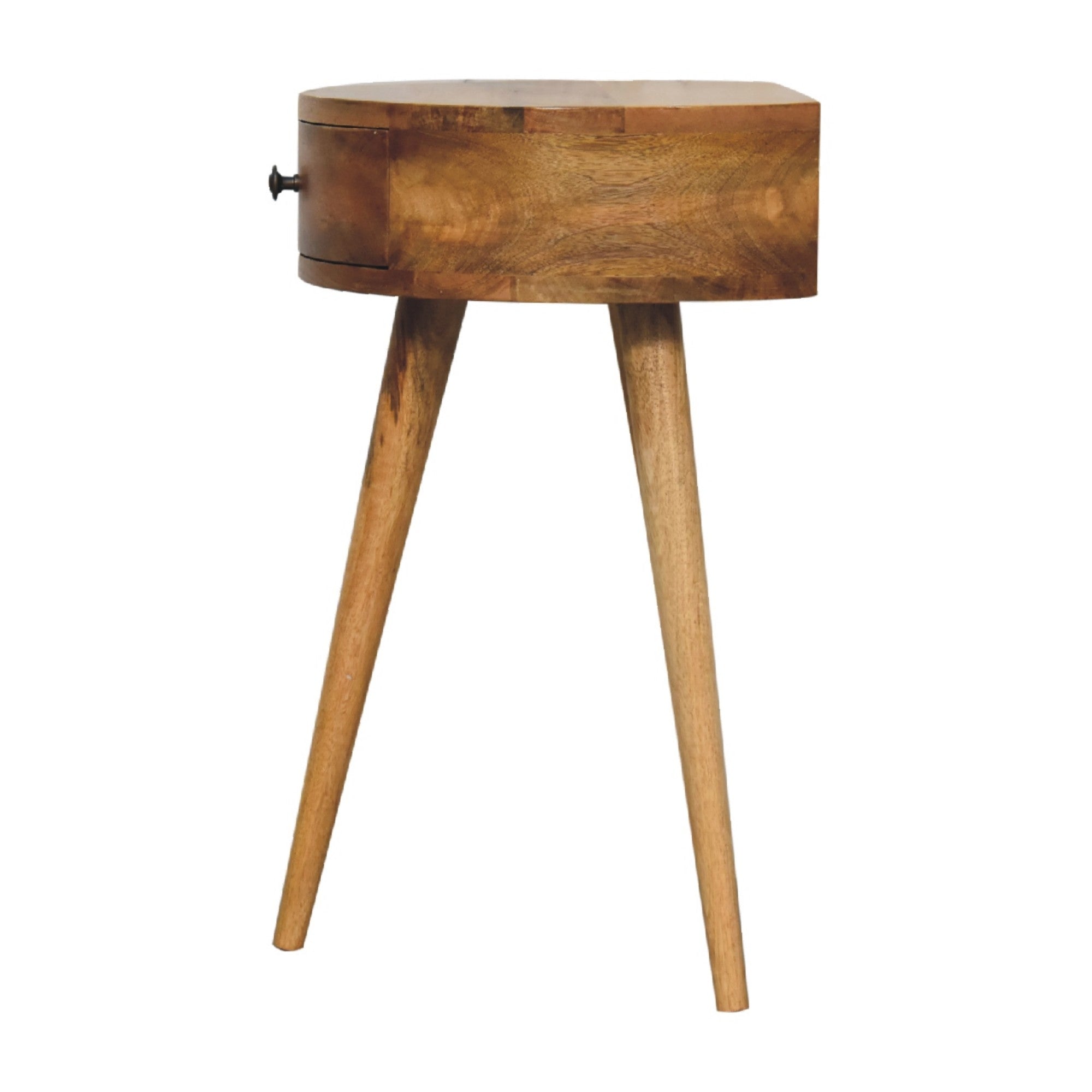 Solid Wood Mini Circular Bedside, 1 Drawer, Brown