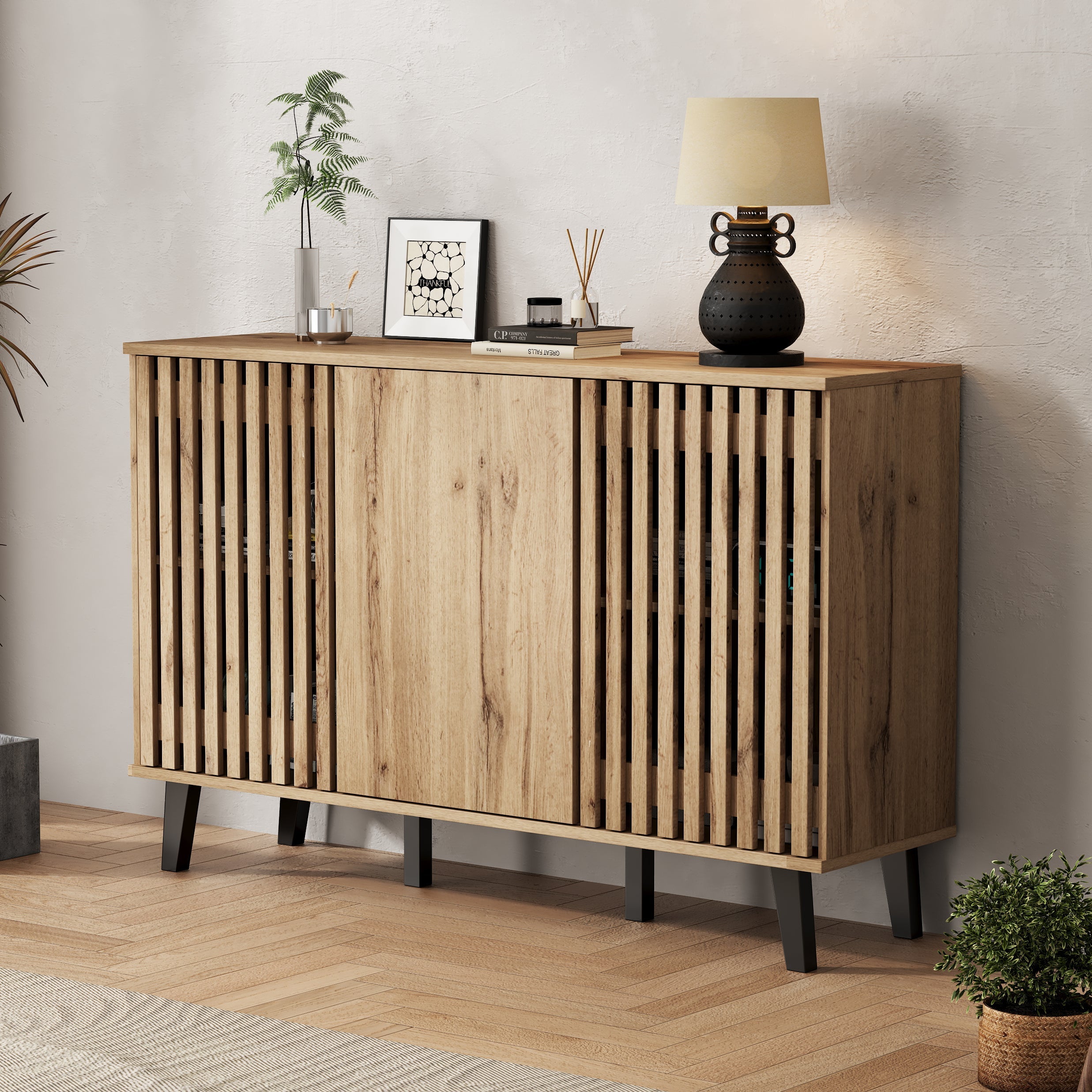 Side Cabinet 150x40x95cm, 3-Door 6 Storage Compartments, Sideboard Table