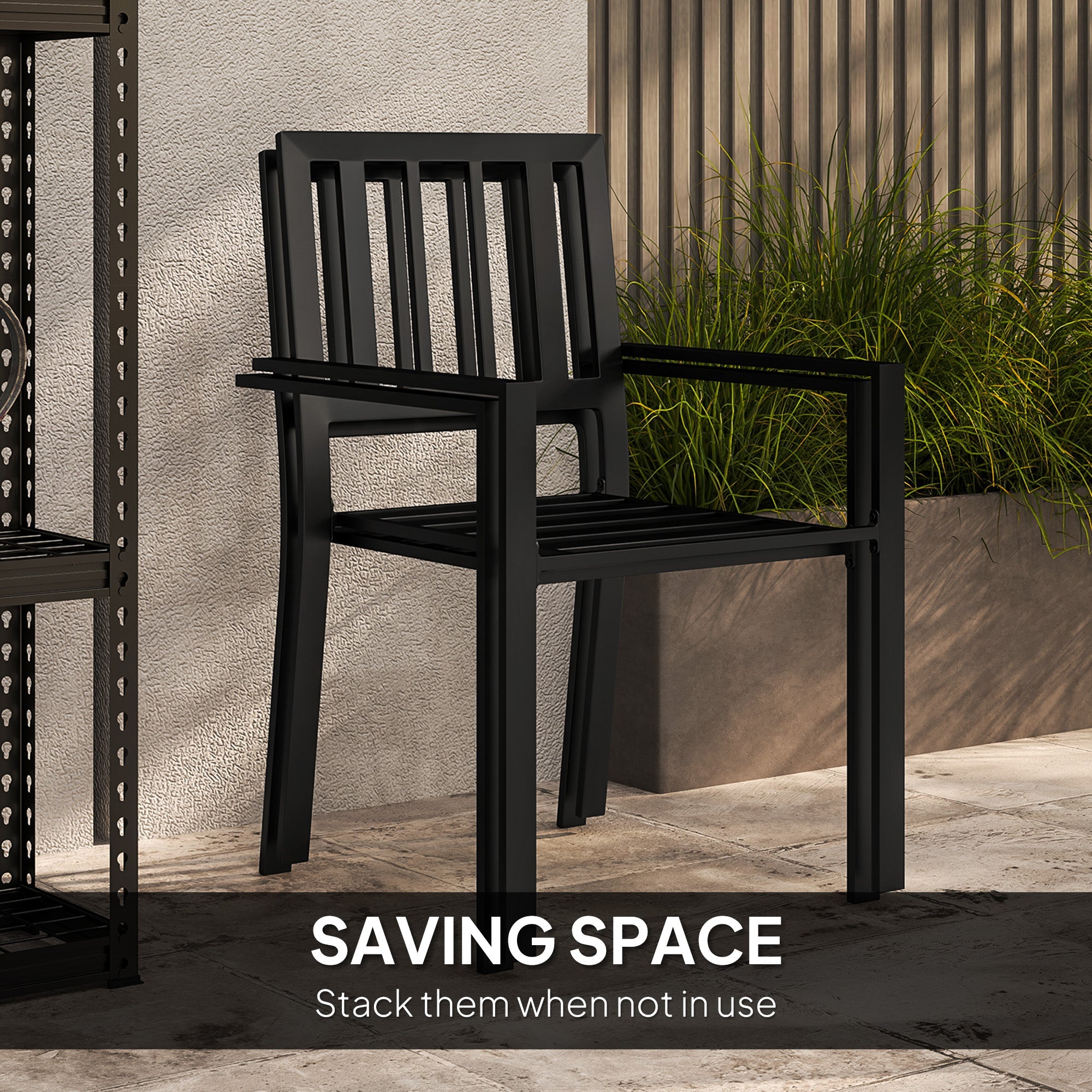 3 Piece Patio Bistro Set, 2 Stackable Chairs, Plastic Top, Galvanised Steel Frame, Grey