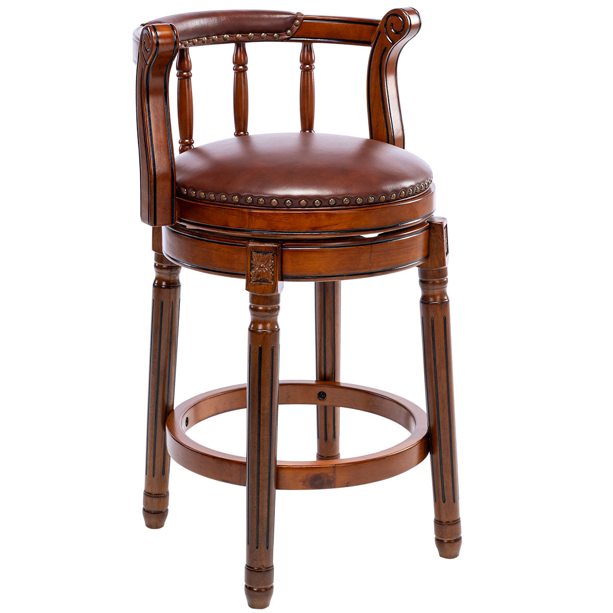 Cow Top Leather Wooden Bar Stools, 360° Swivel with Backs