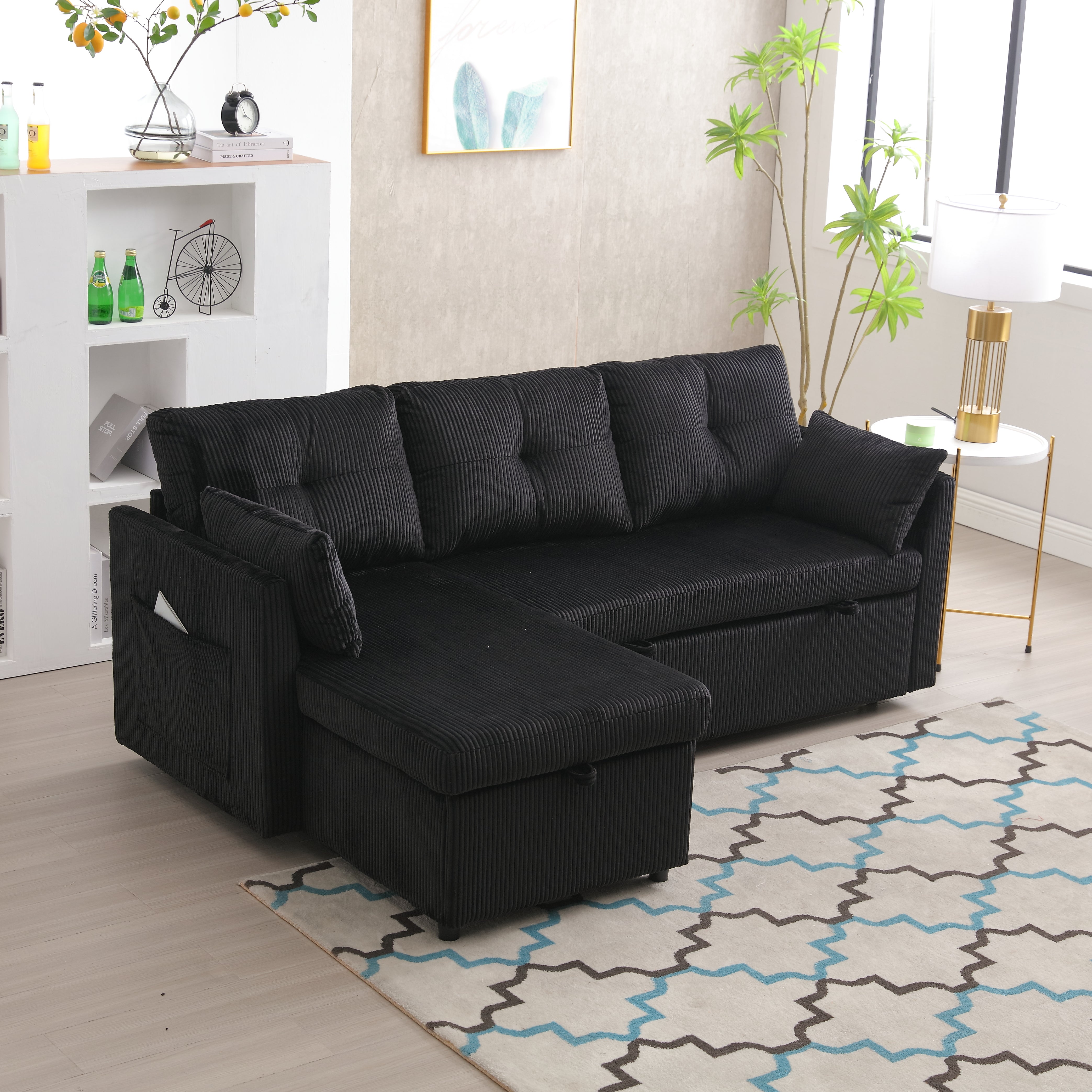 Sofa Bed, Multi-functional with Storage & Pull-Out Bed, L-Shaped Sectional