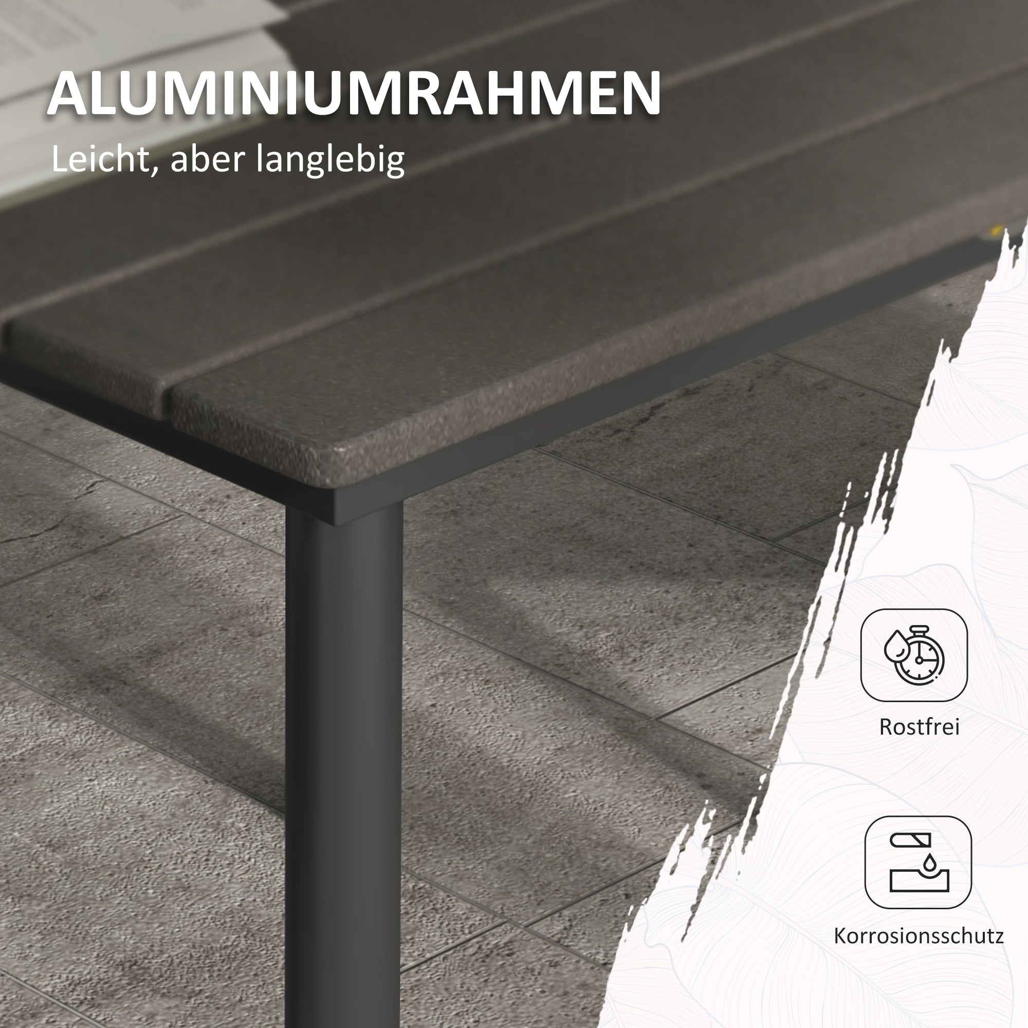 Gartentisch Esstisch 4 Personen Sonnenschirmloch Lamellenrahmen HDPE Dunkelgrau