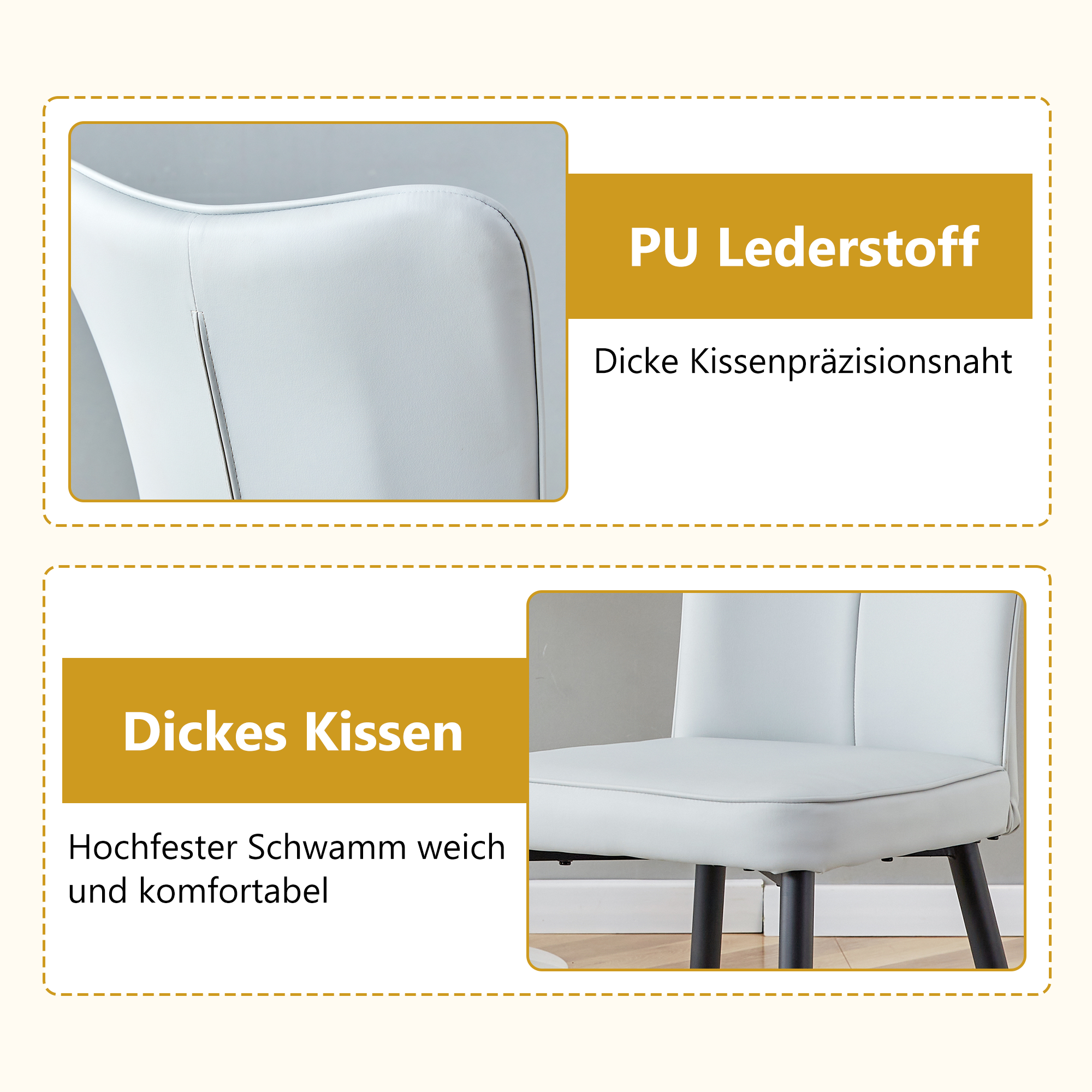 Dining Chairs Set of 2 Modern 89cm High PU Black Metal Legs Light Grey