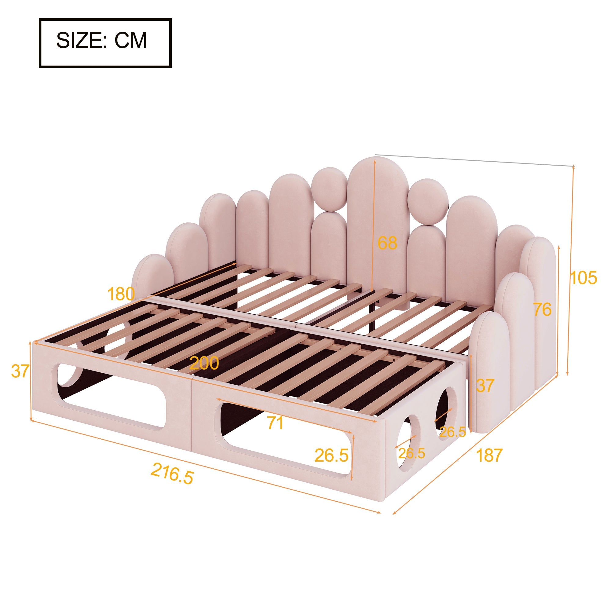 Upholstered Sofa Bed with Pet Bed and Backrest, 180x200cm, Pink Velvet